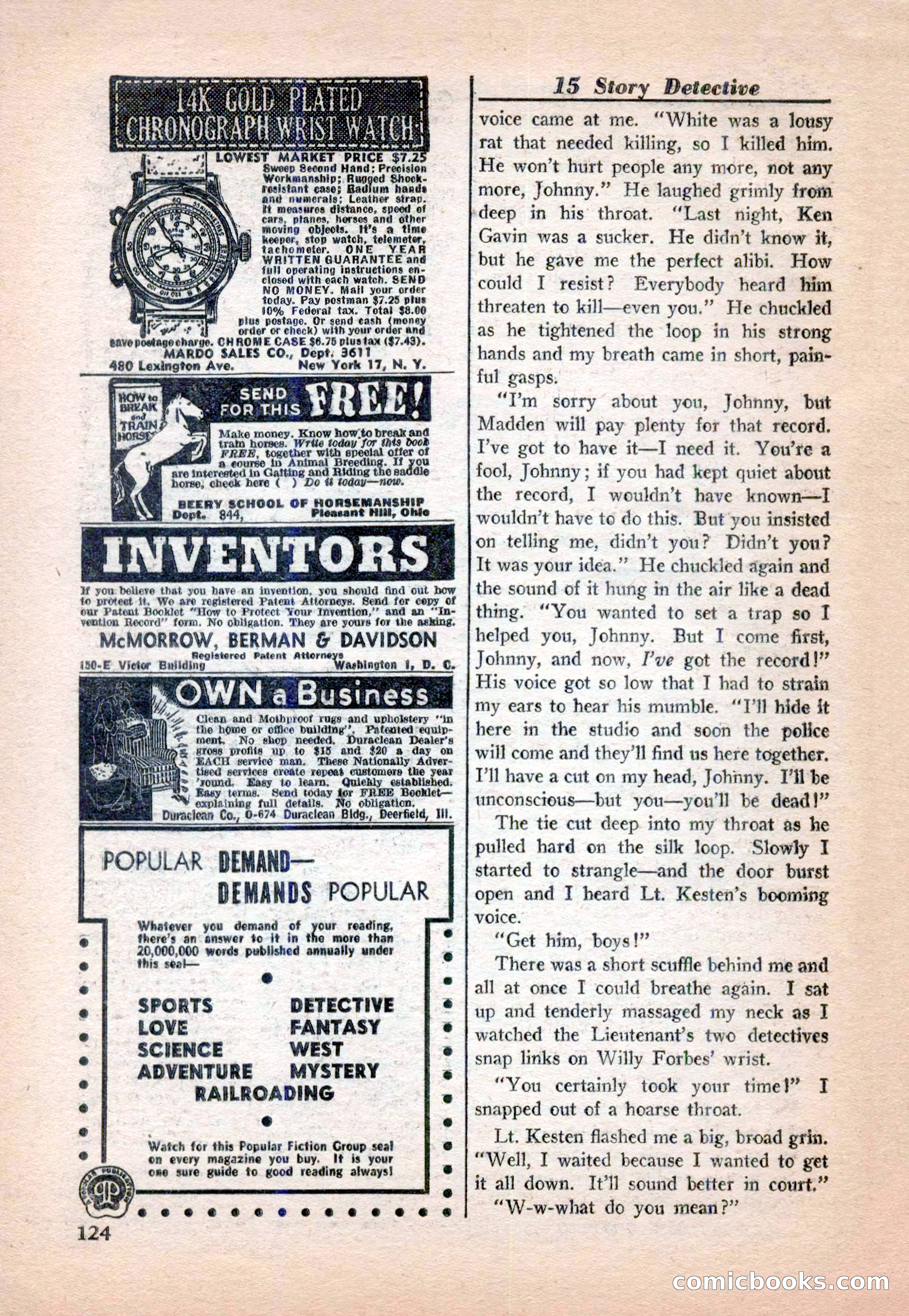 15 Story Detective, April 1950 — page 124: Pulp Fiction, 1950