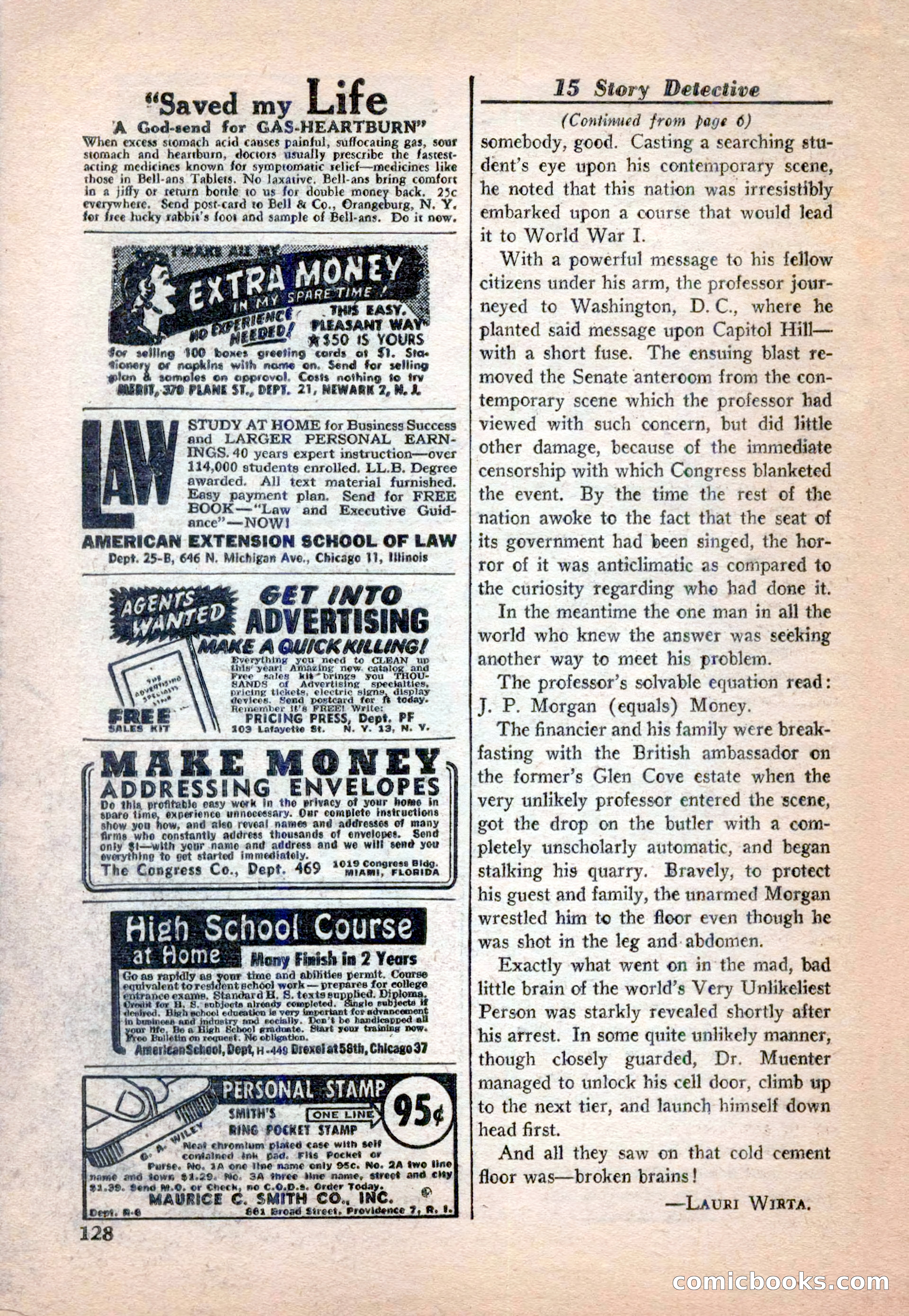 15 Story Detective, April 1950 — page 128: Pulp Fiction, 1950