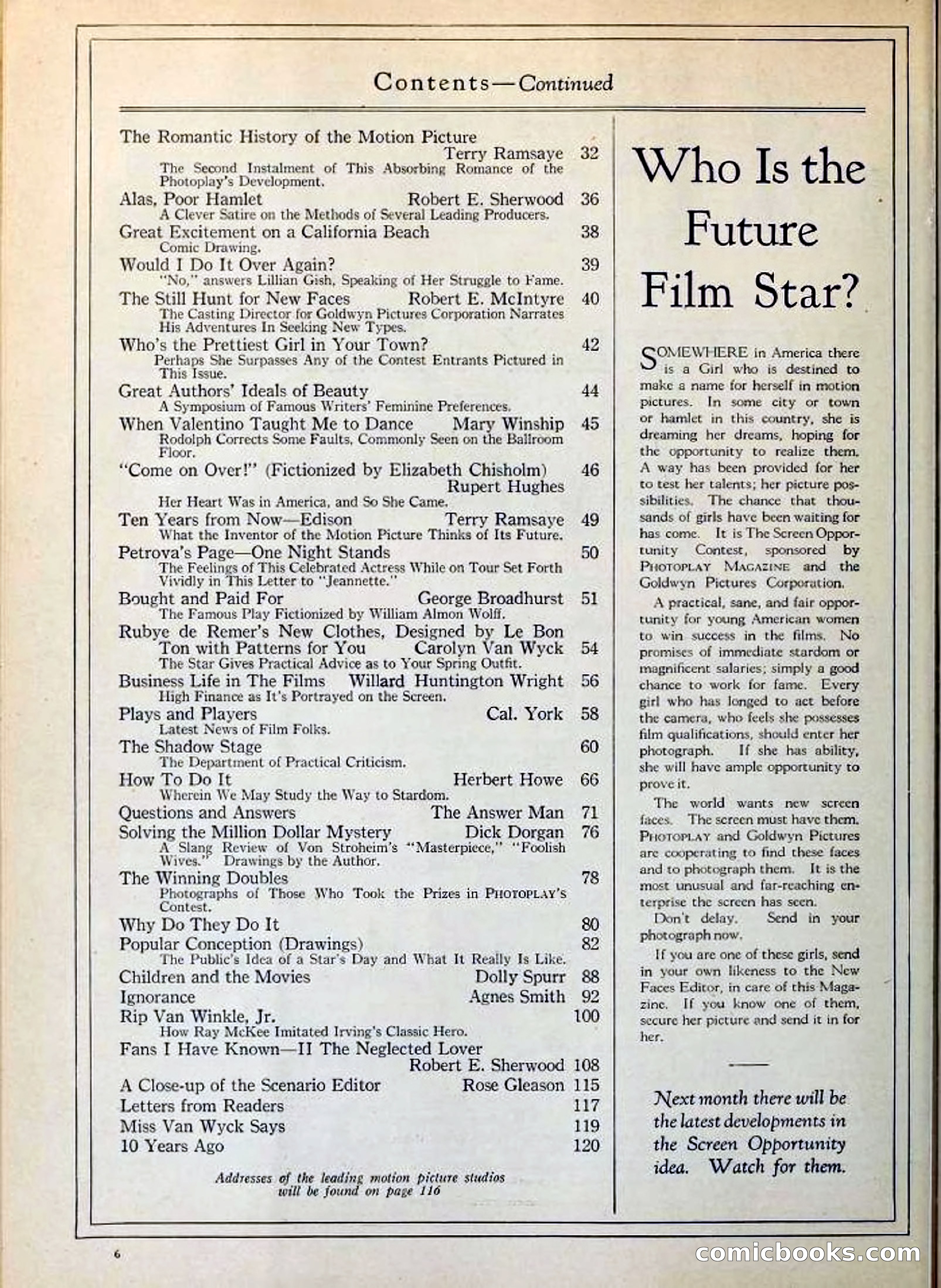 Photoplay Magazine Cover — page 6: Pulp Fiction, 1922