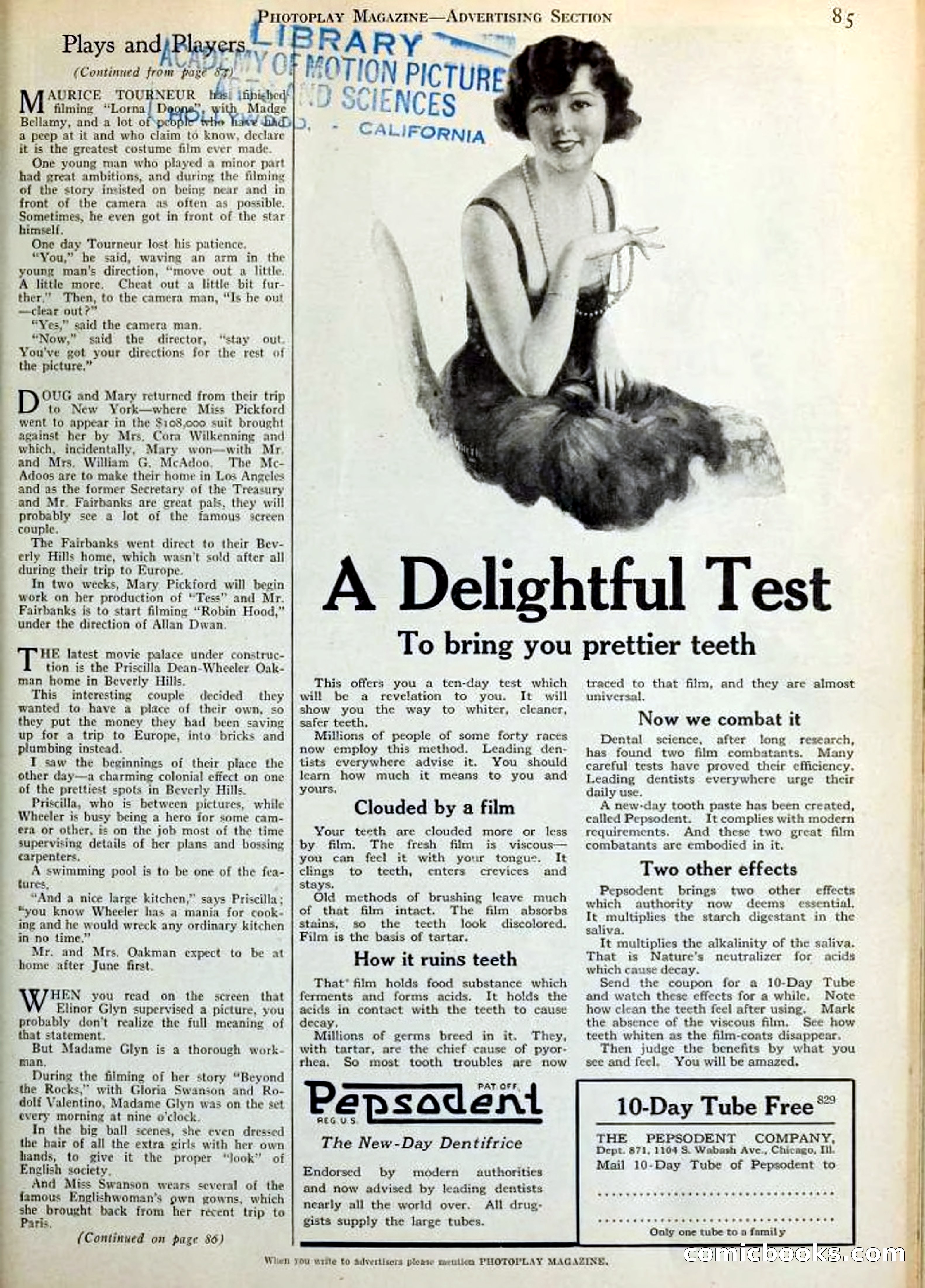 Photoplay Magazine Cover — page 85: Pulp Fiction, 1922