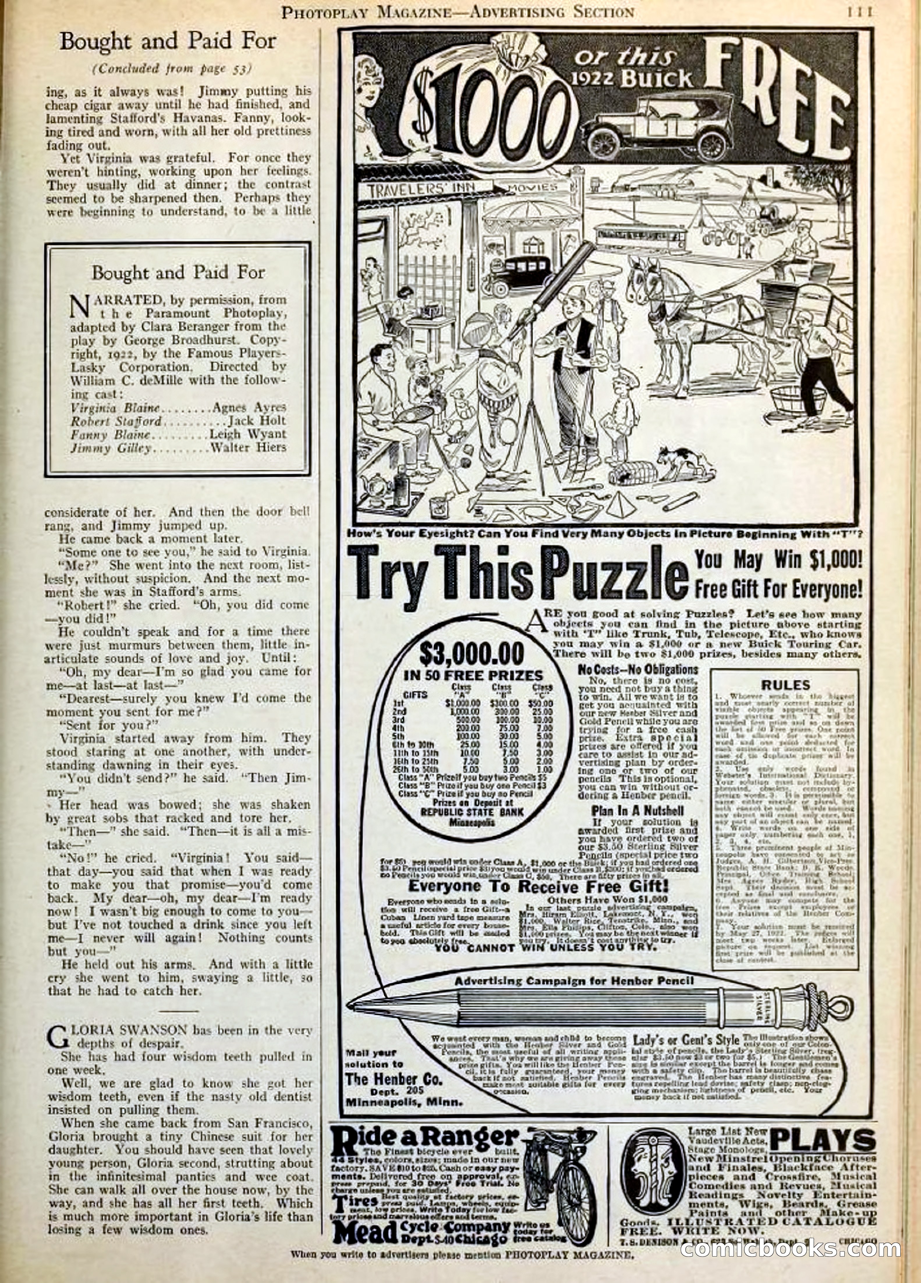 Photoplay Magazine Cover — page 111: Pulp Fiction, 1922