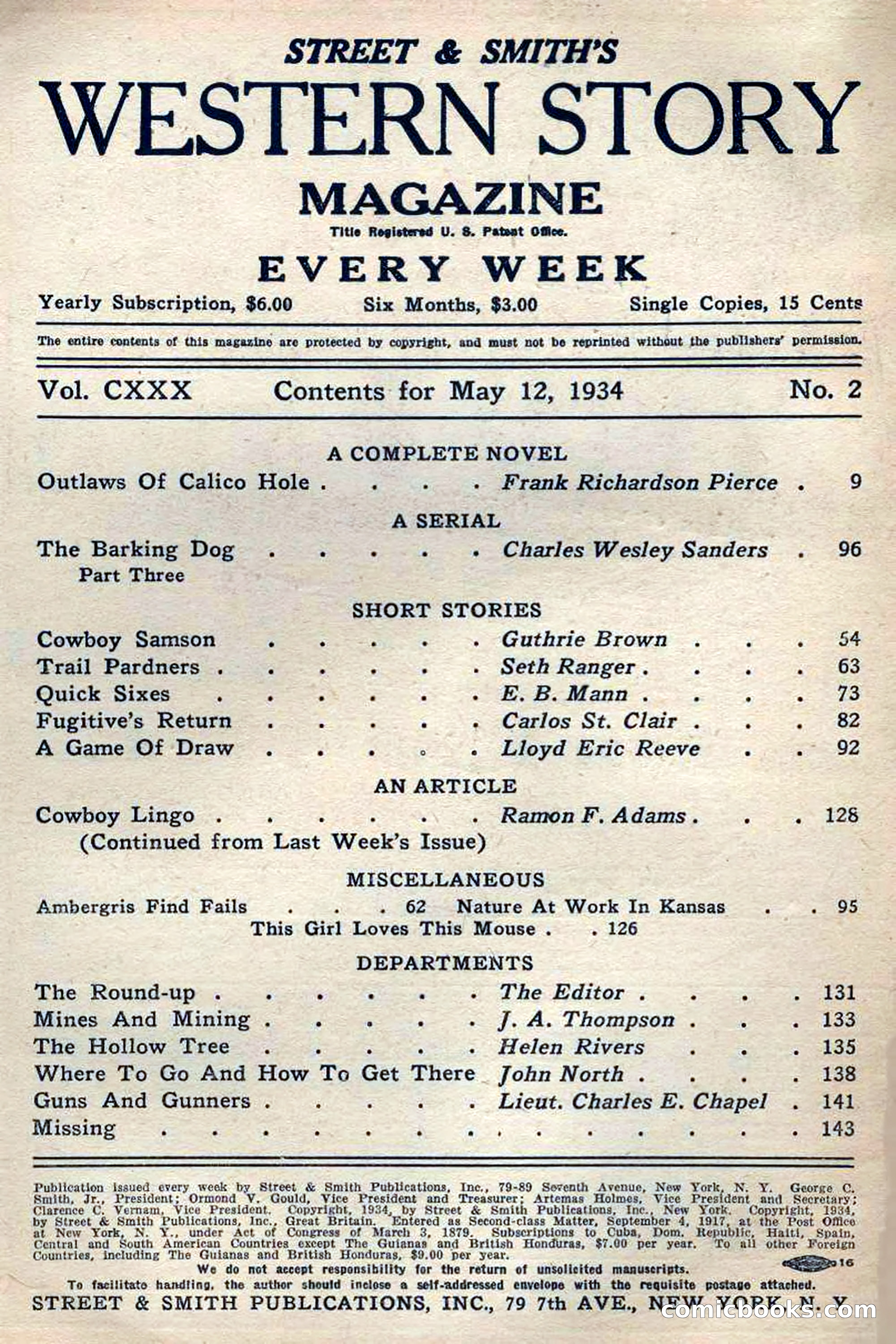 Western Story Magazine, May 12, 1934 — page 4: Pulp Fiction, 1934