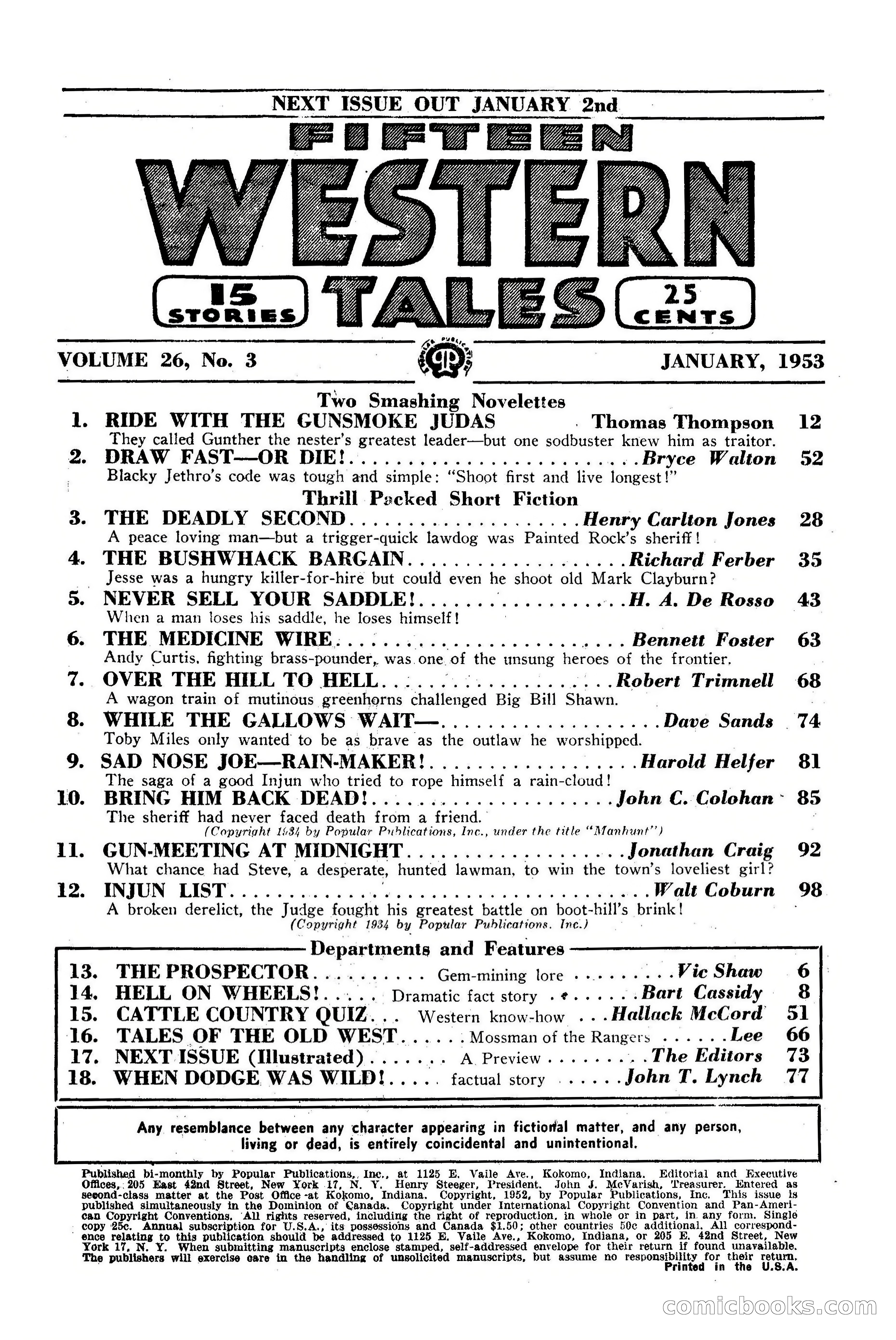 Fifteen Western Tales, January 1953 — page 4: Pulp Fiction, 1953