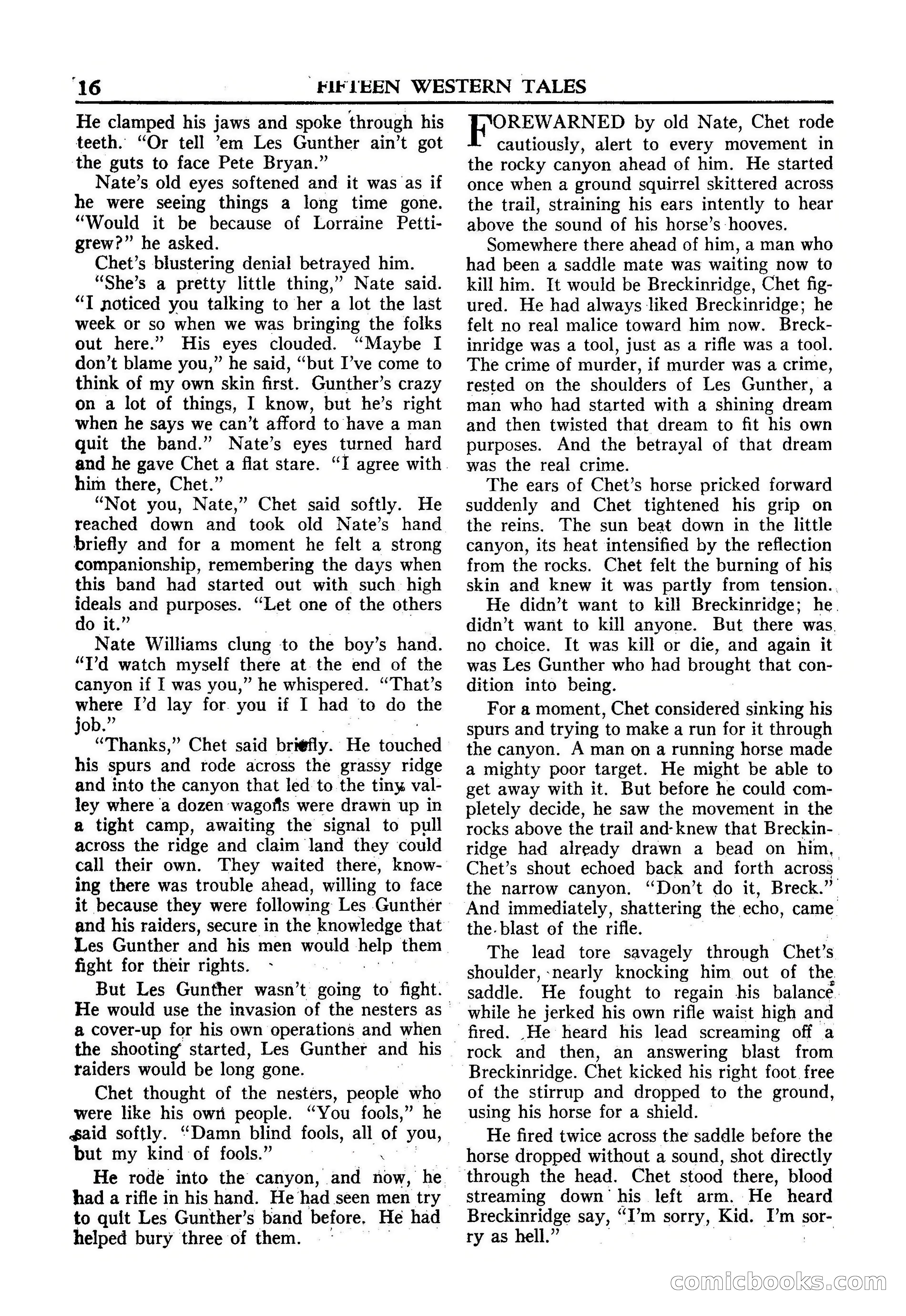 Fifteen Western Tales, January 1953 — page 16: Pulp Fiction, 1953