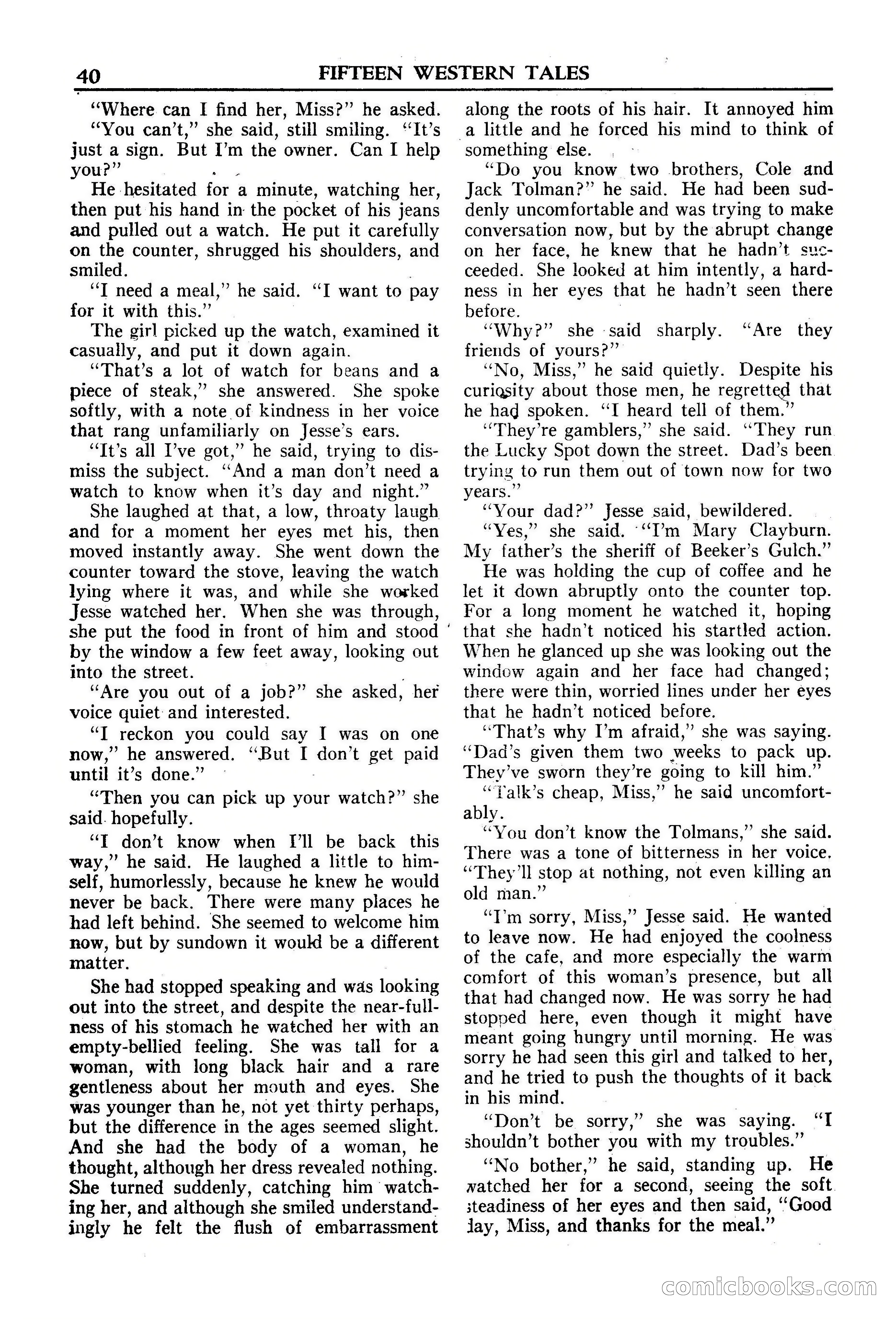 Fifteen Western Tales, January 1953 — page 40: Pulp Fiction, 1953