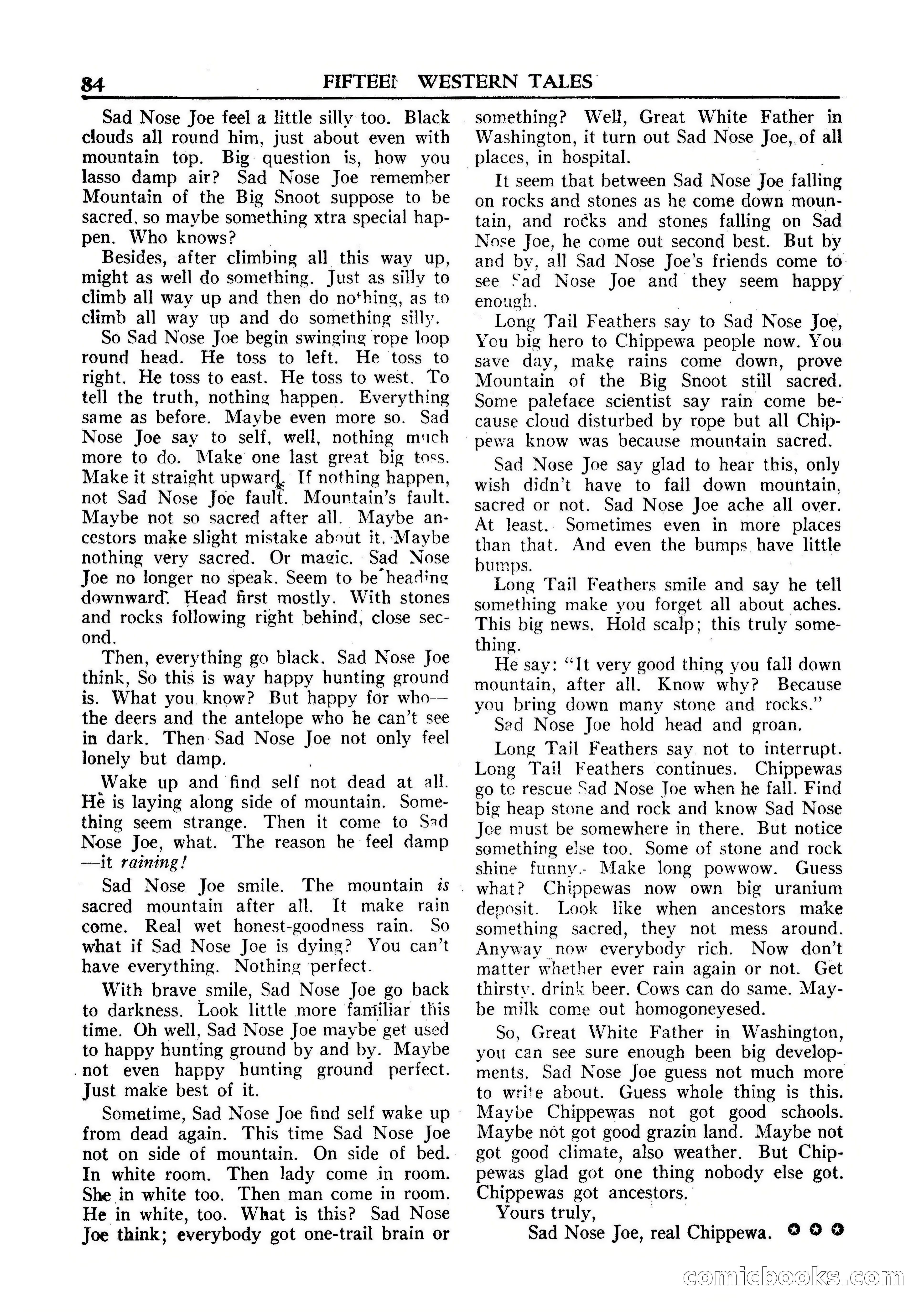 Fifteen Western Tales, January 1953 — page 84: Pulp Fiction, 1953