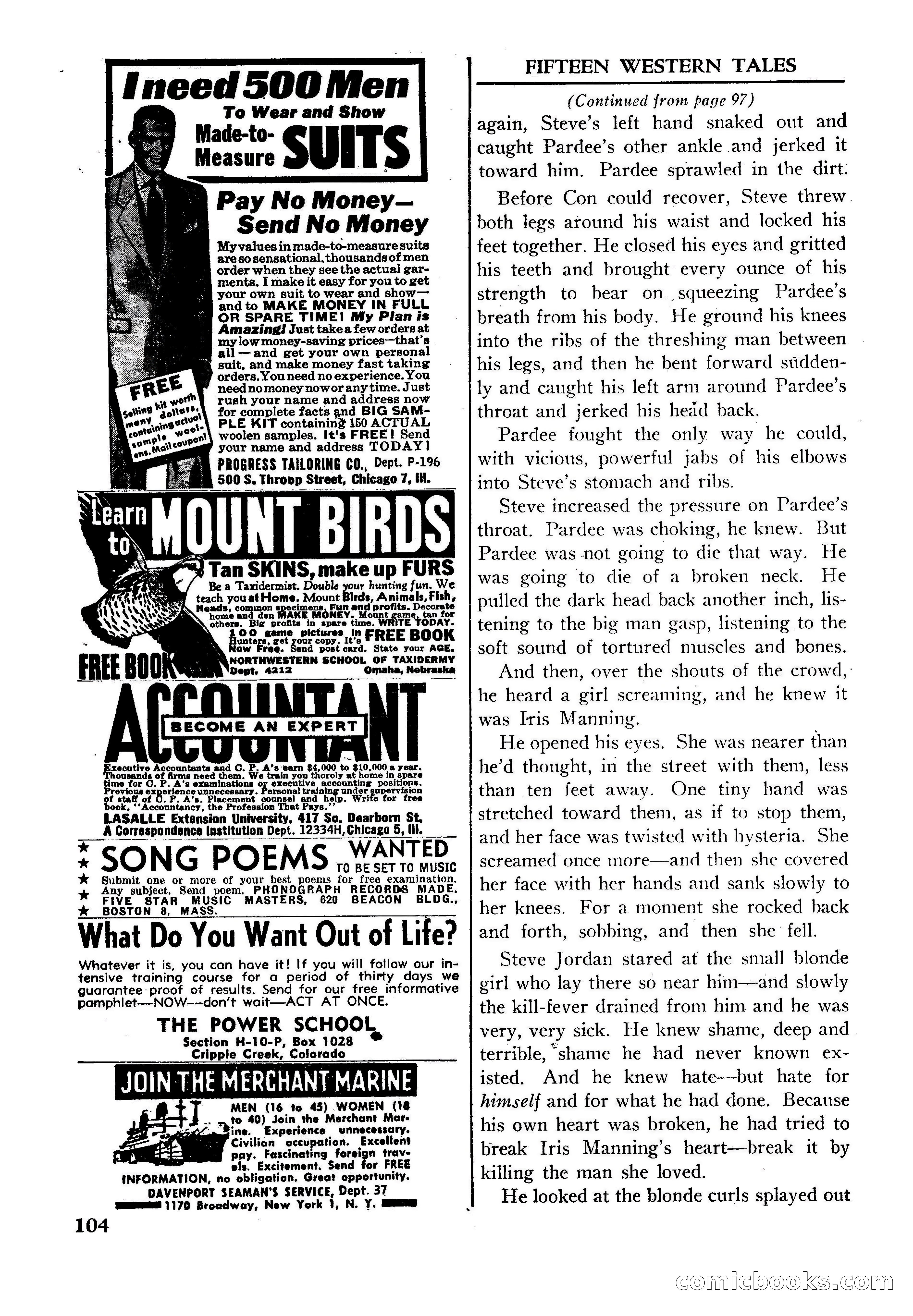 Fifteen Western Tales, January 1953 — page 104: Pulp Fiction, 1953