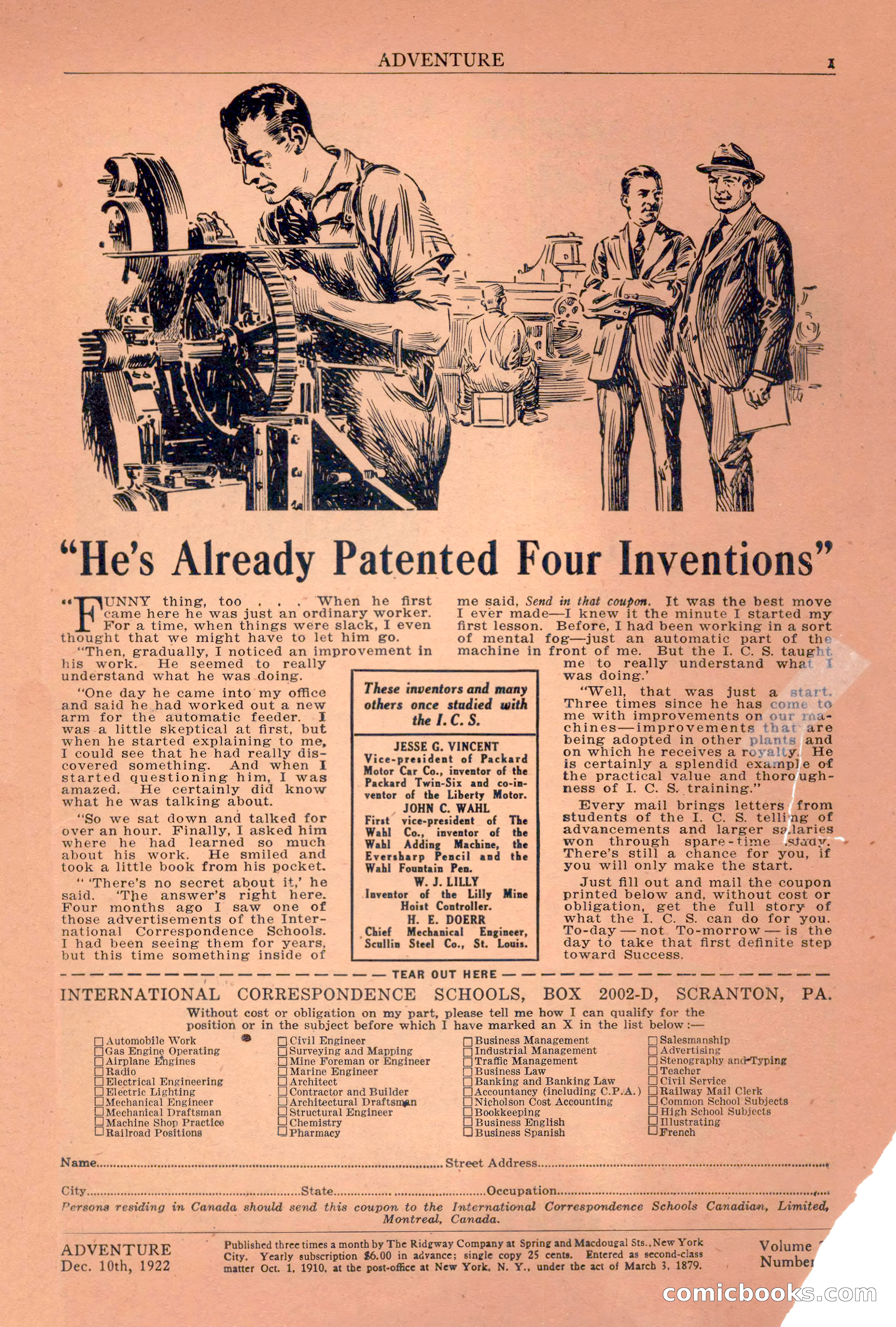 Adventure Magazine Cover, December 10, 1922 — page 3 of 200