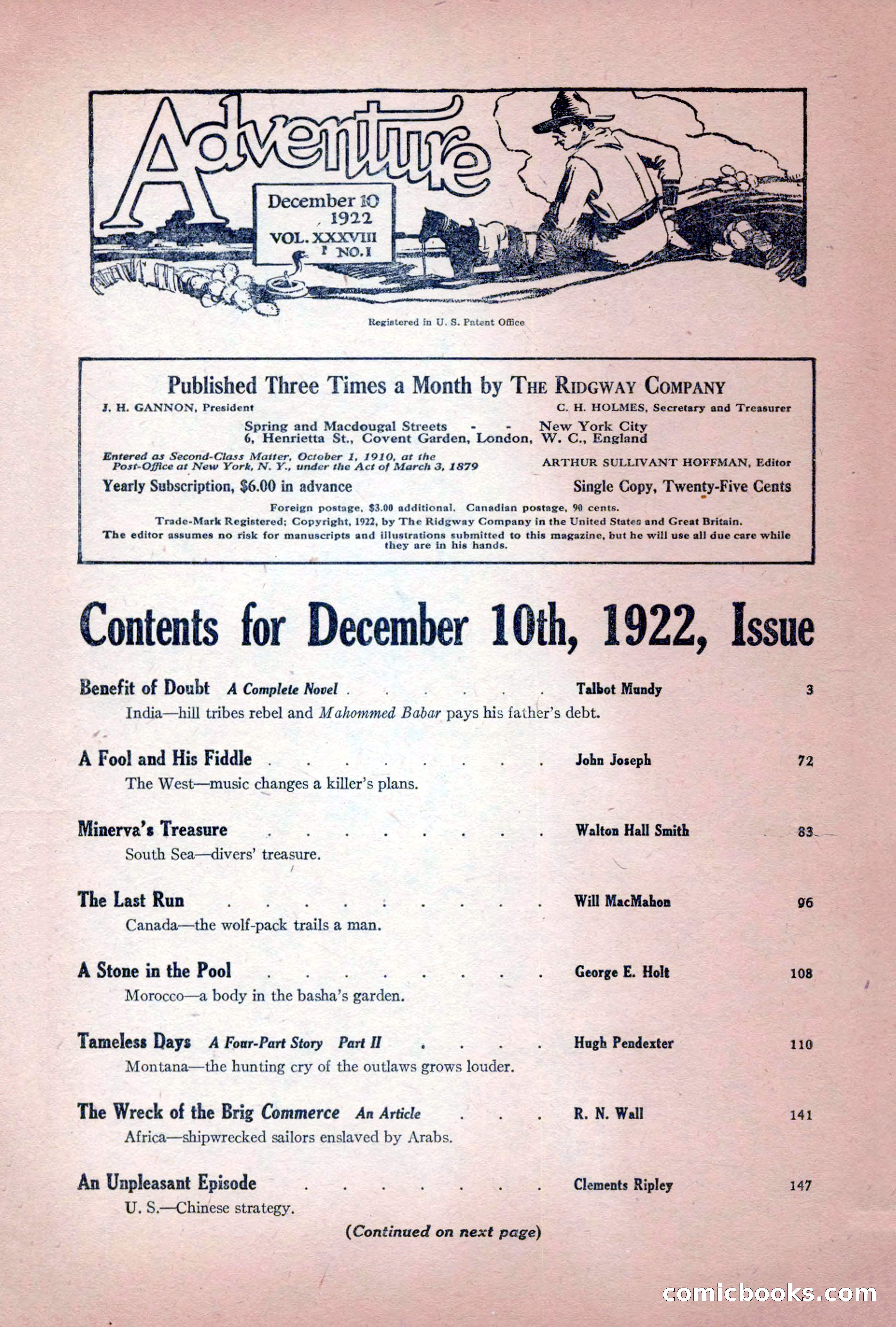 Adventure Magazine Cover, December 10, 1922 — page 7 of 200