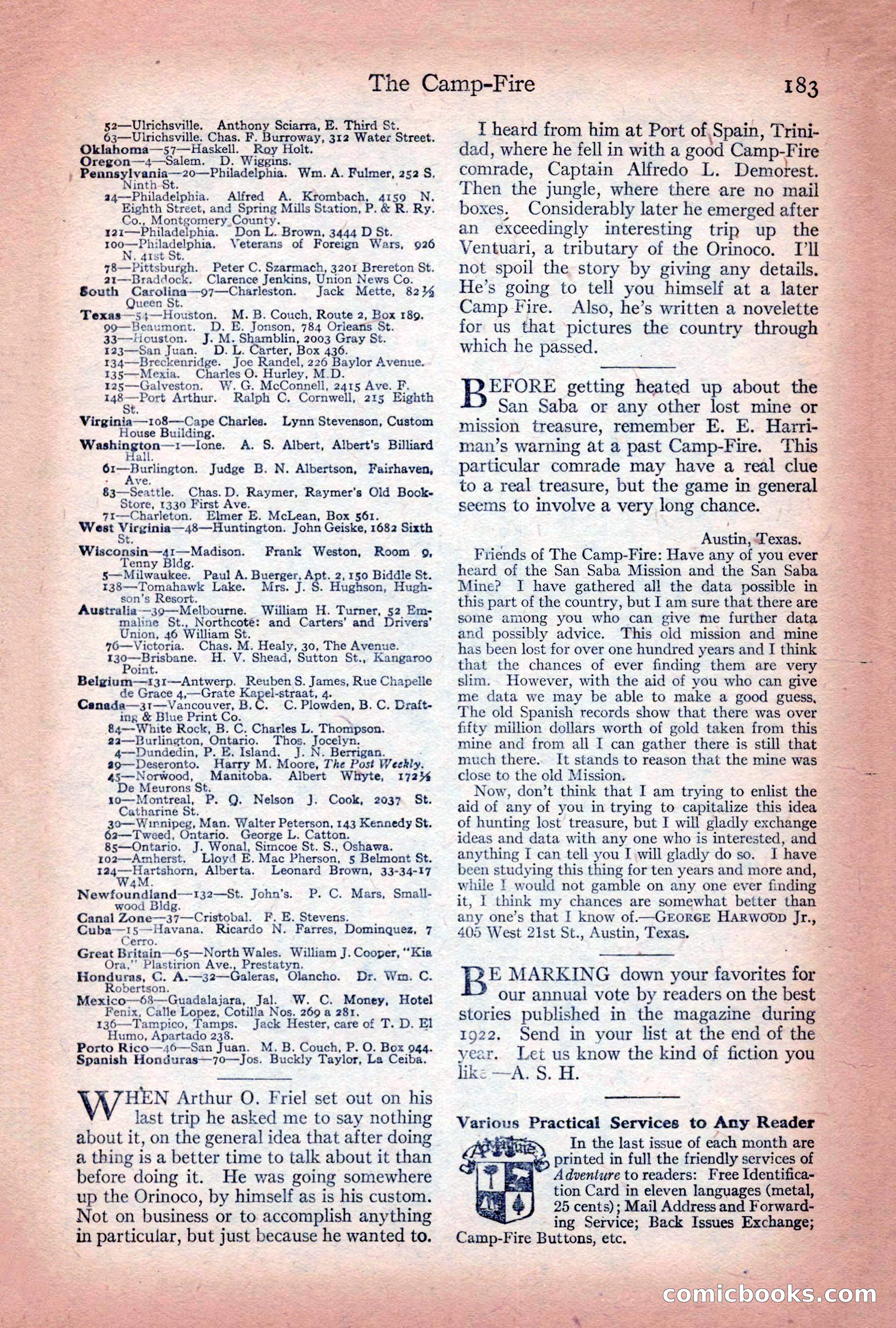 Adventure Magazine Cover, December 10, 1922 — page 189 of 200