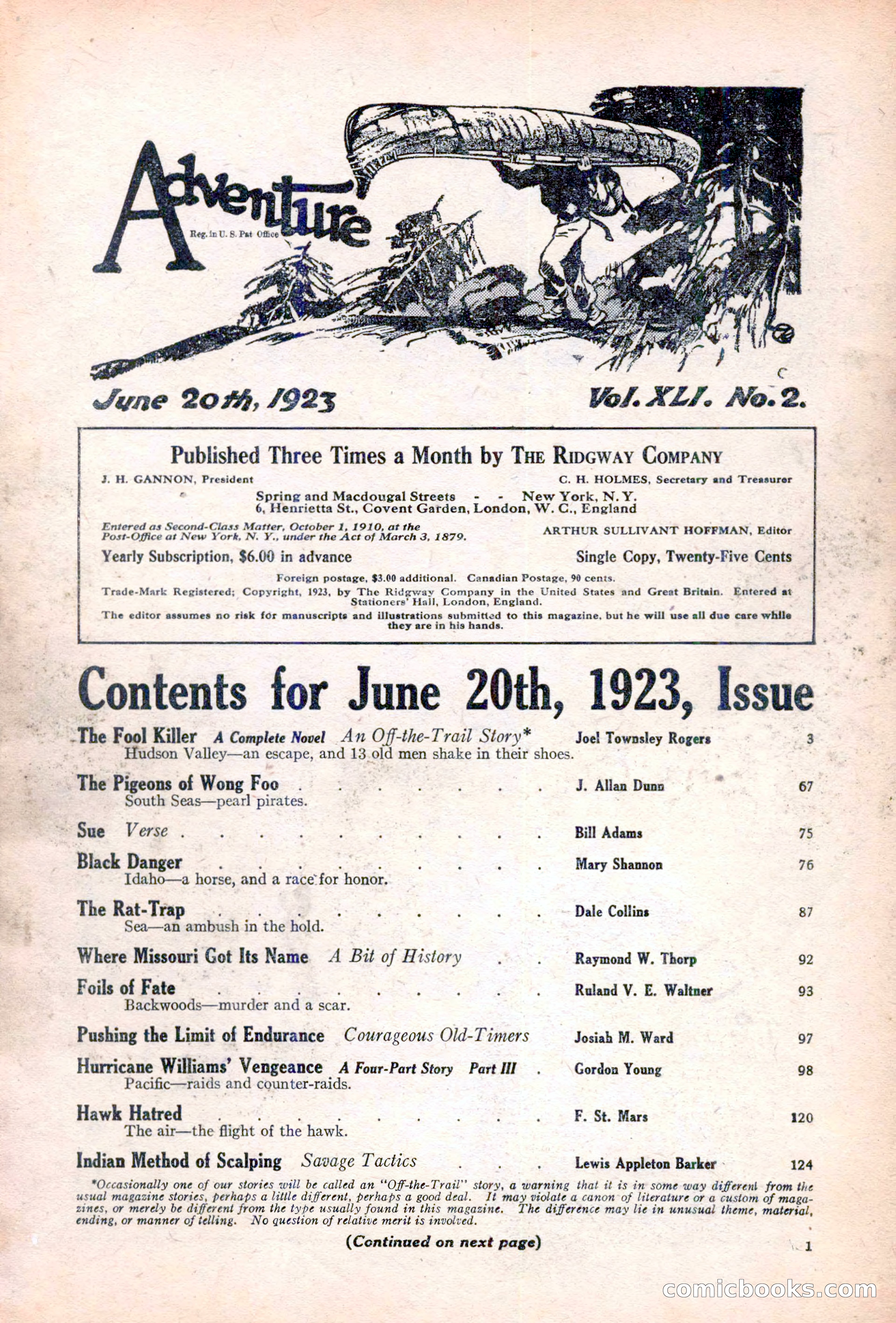 Adventure Magazine Cover, June 20, 1923 — page 3 of 196