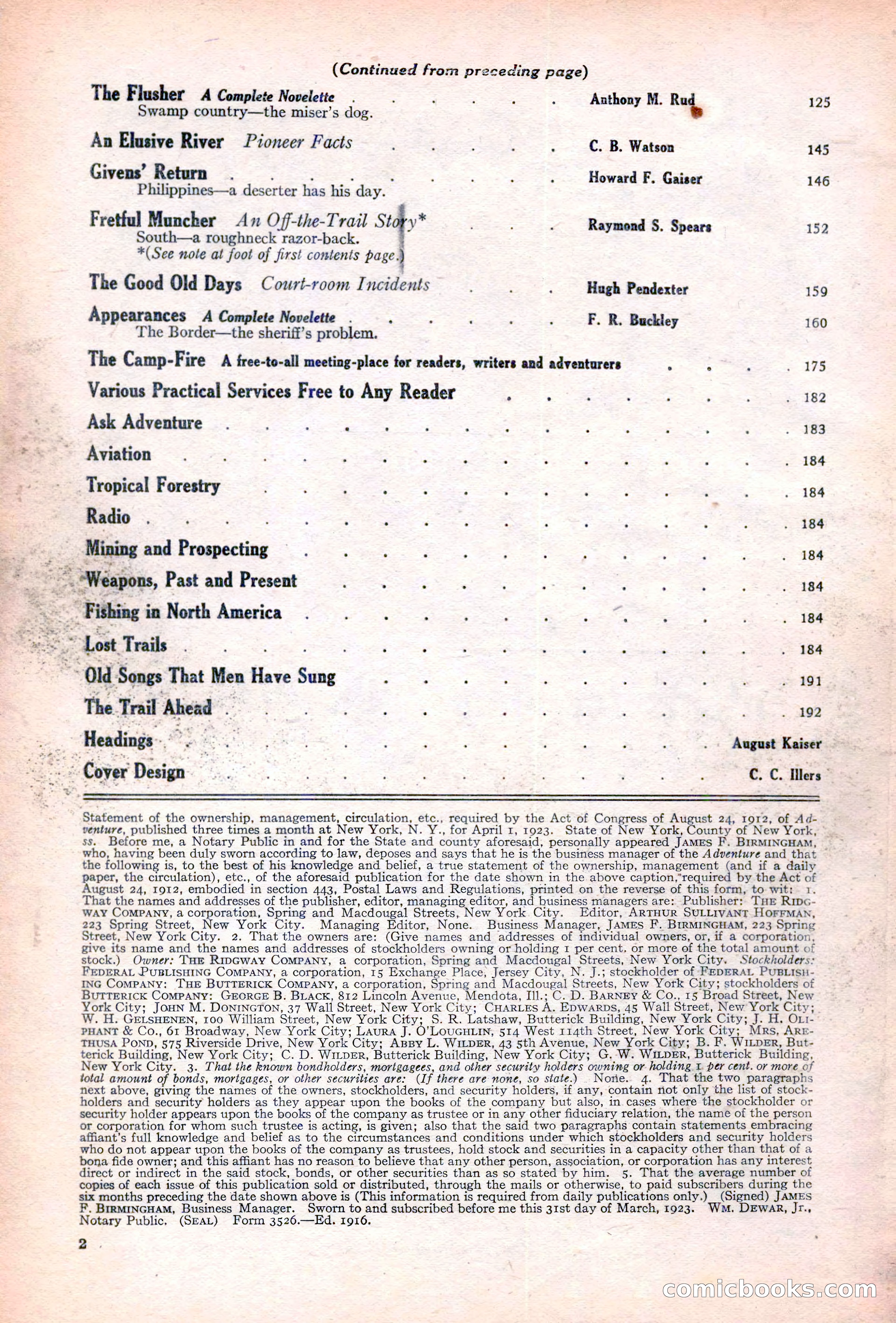Adventure Magazine Cover, June 20, 1923 — page 4 of 196
