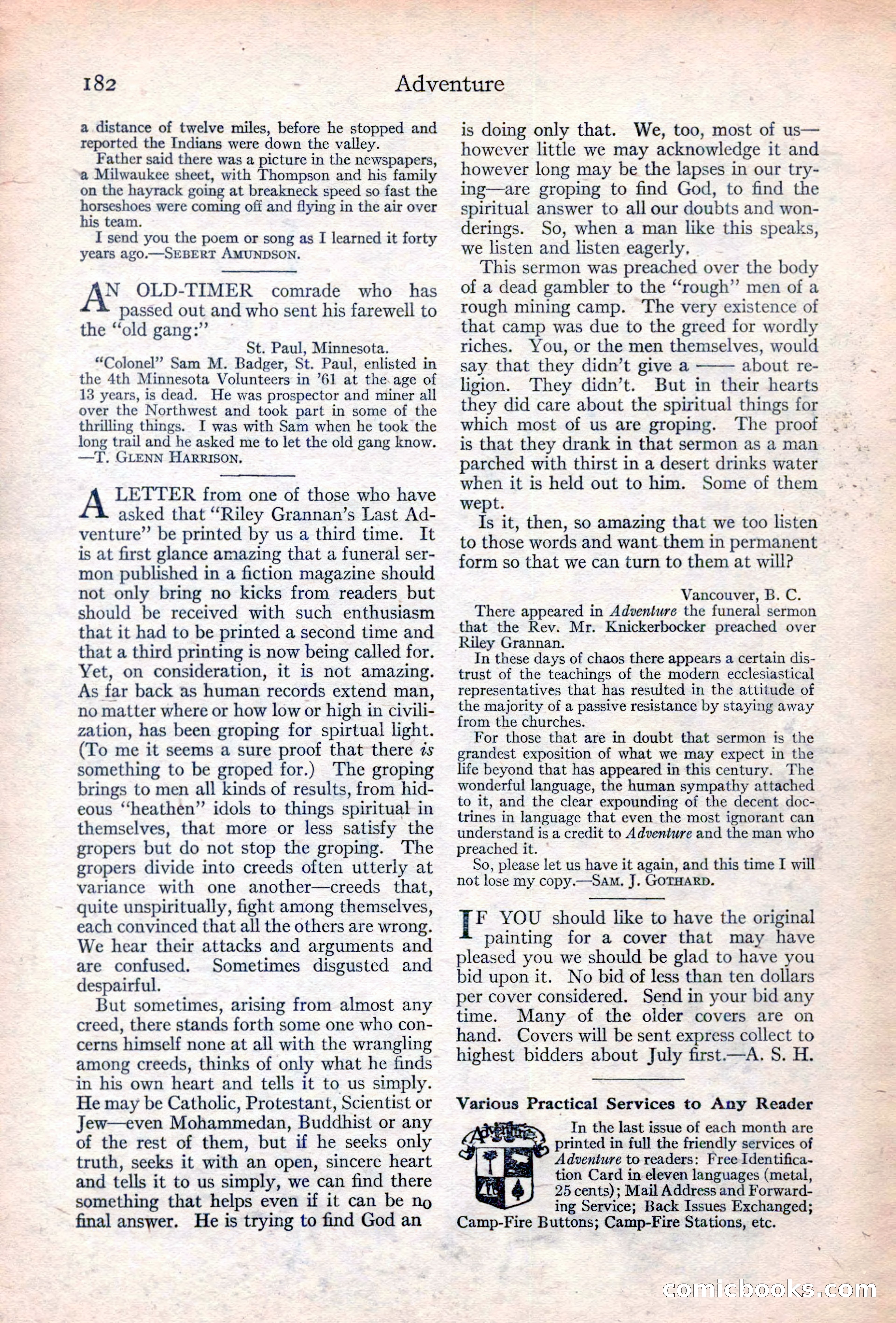 Adventure Magazine Cover, June 20, 1923 — page 184 of 196