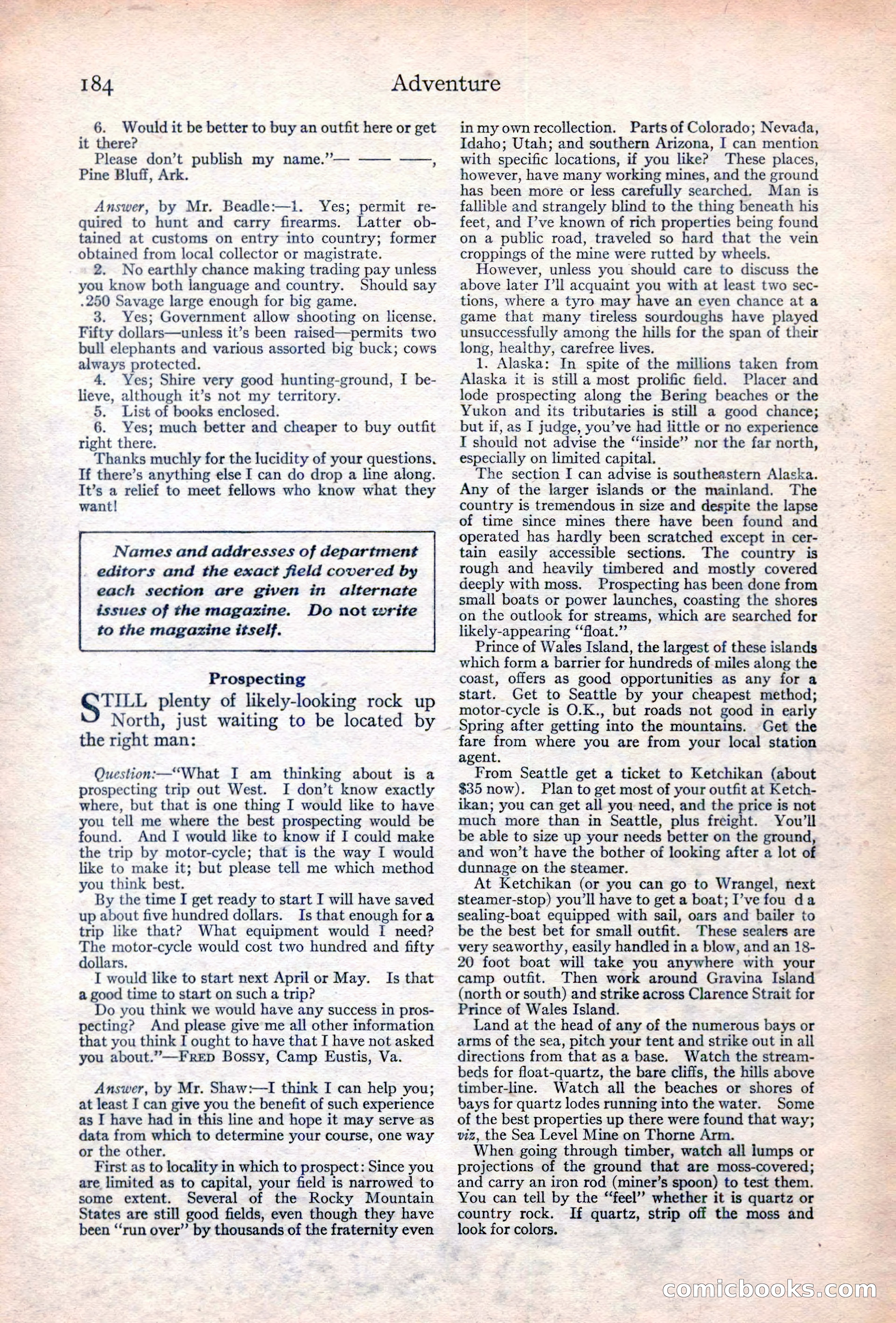 Adventure Magazine Cover, June 20, 1923 — page 186 of 196