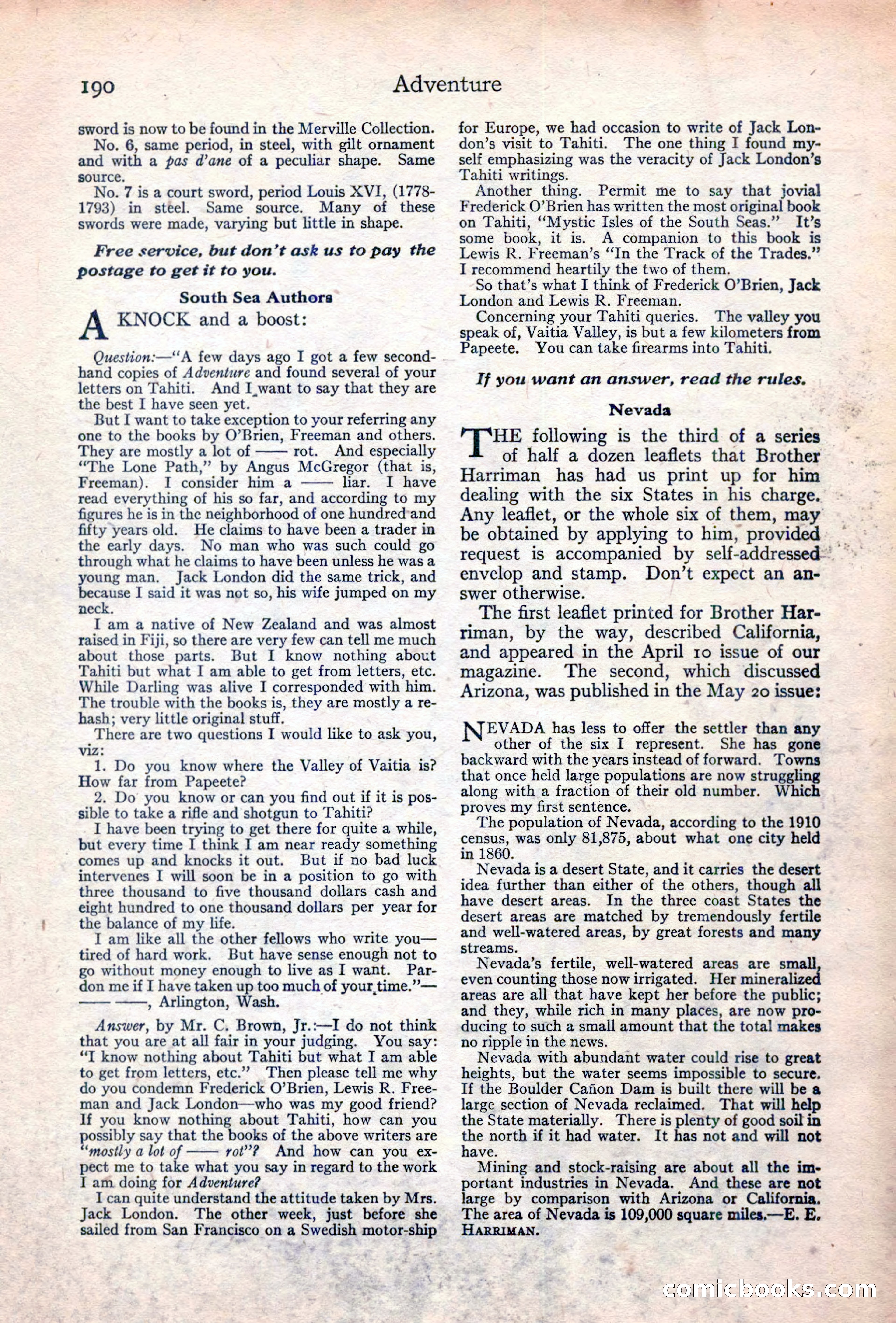 Adventure Magazine Cover, June 20, 1923 — page 192 of 196
