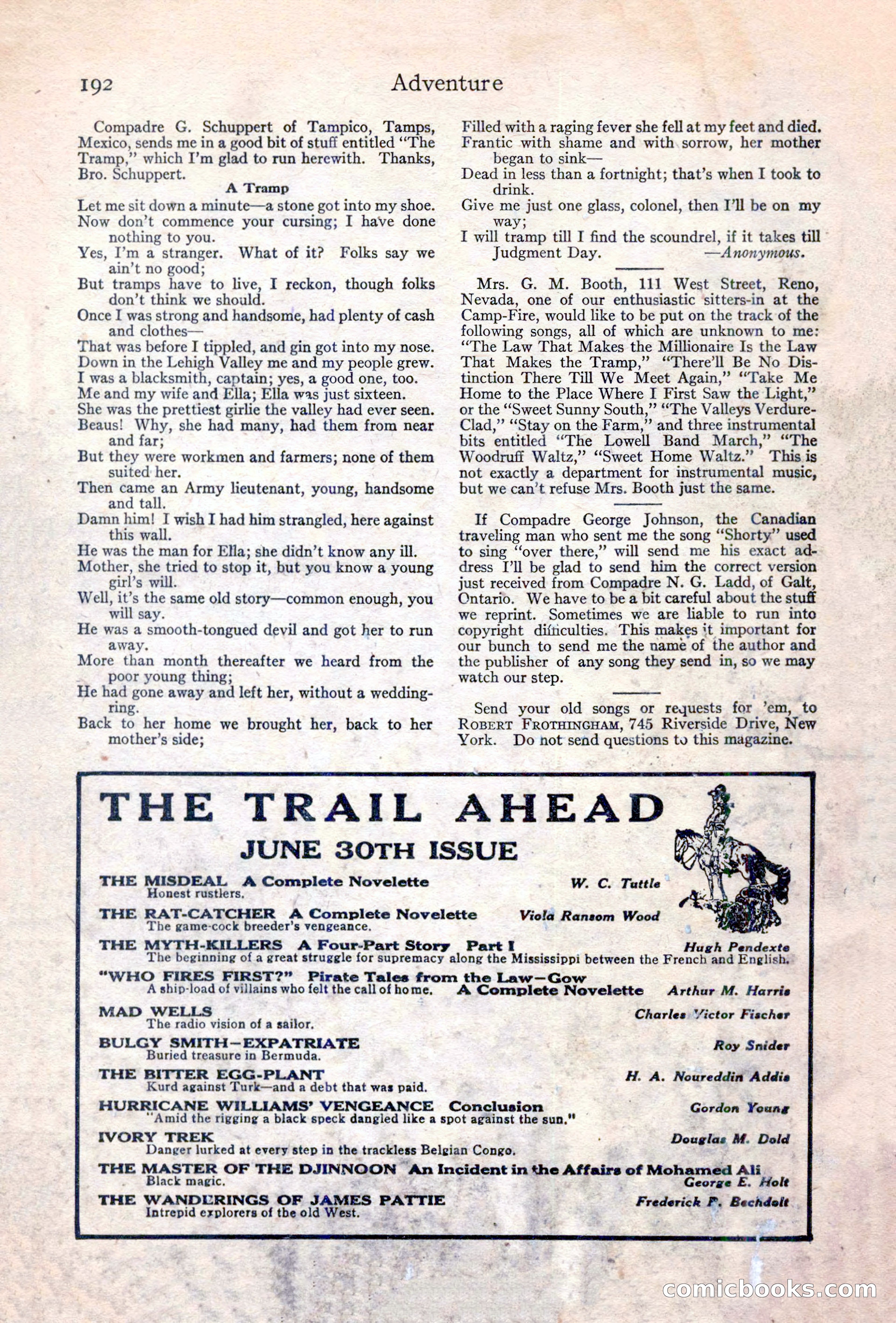 Adventure Magazine Cover, June 20, 1923 — page 194 of 196