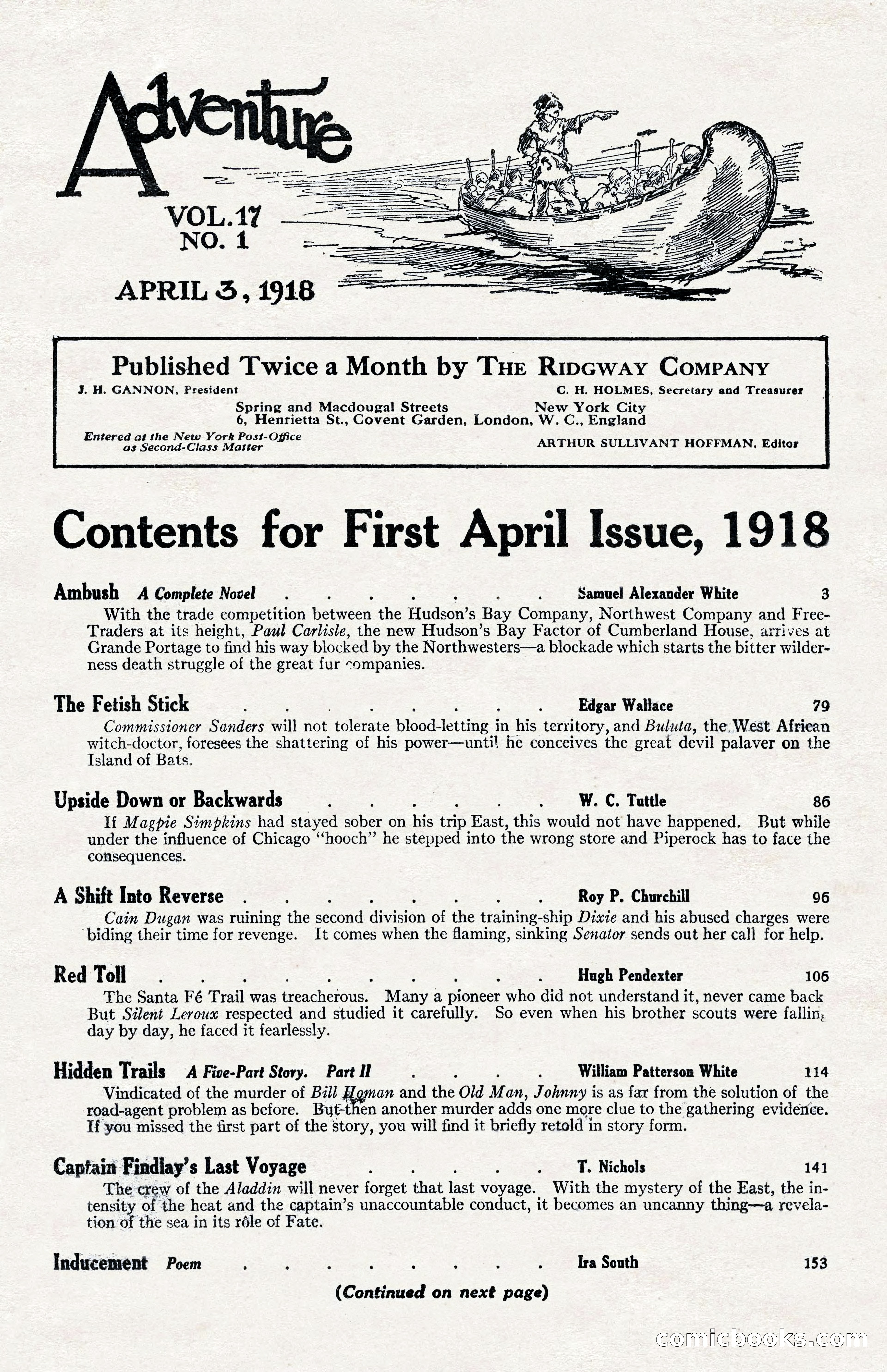 Adventure Magazine Cover, April 3, 1918 — page 3 of 194
