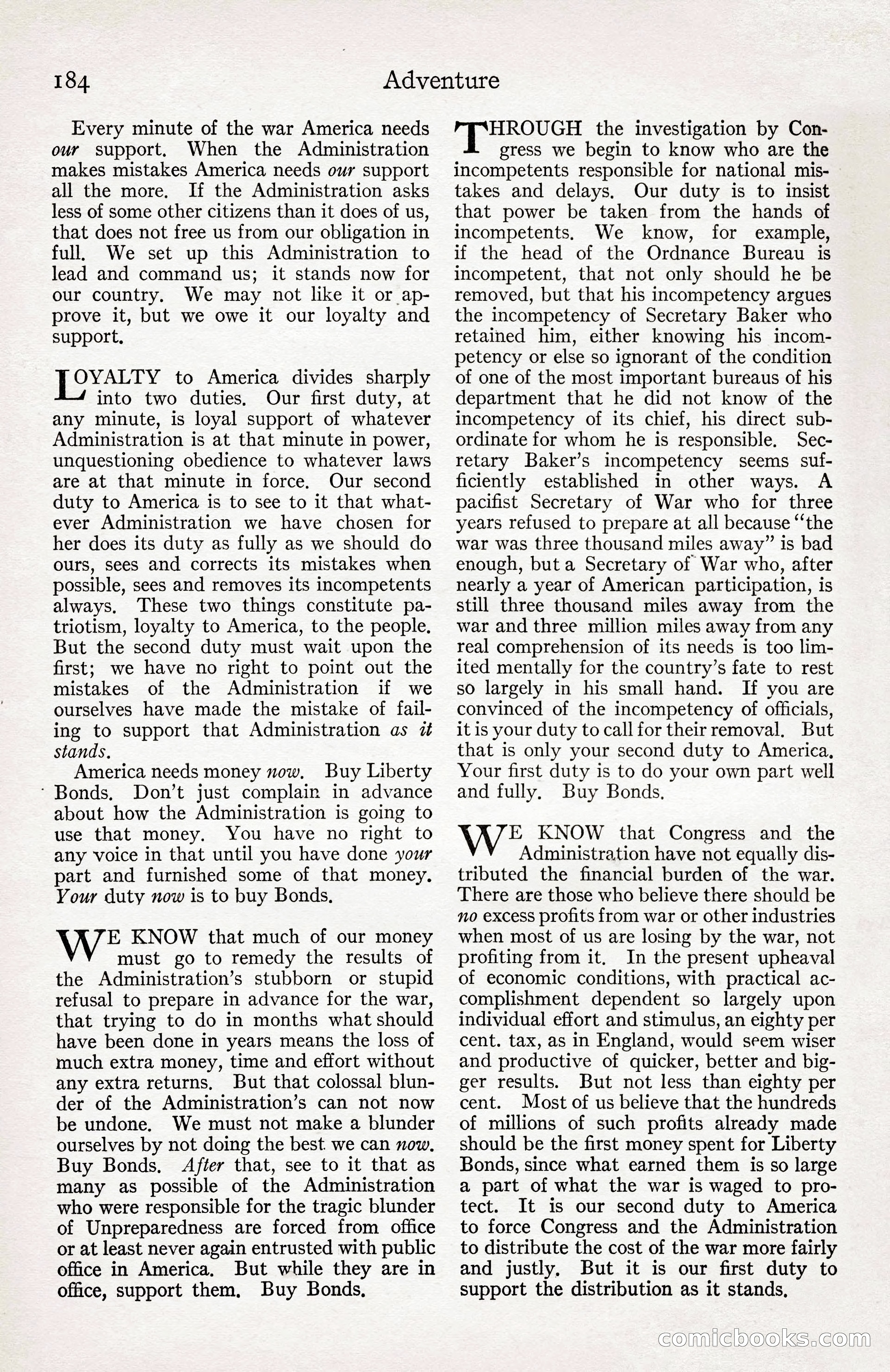 Adventure Magazine Cover, April 3, 1918 — page 186 of 194