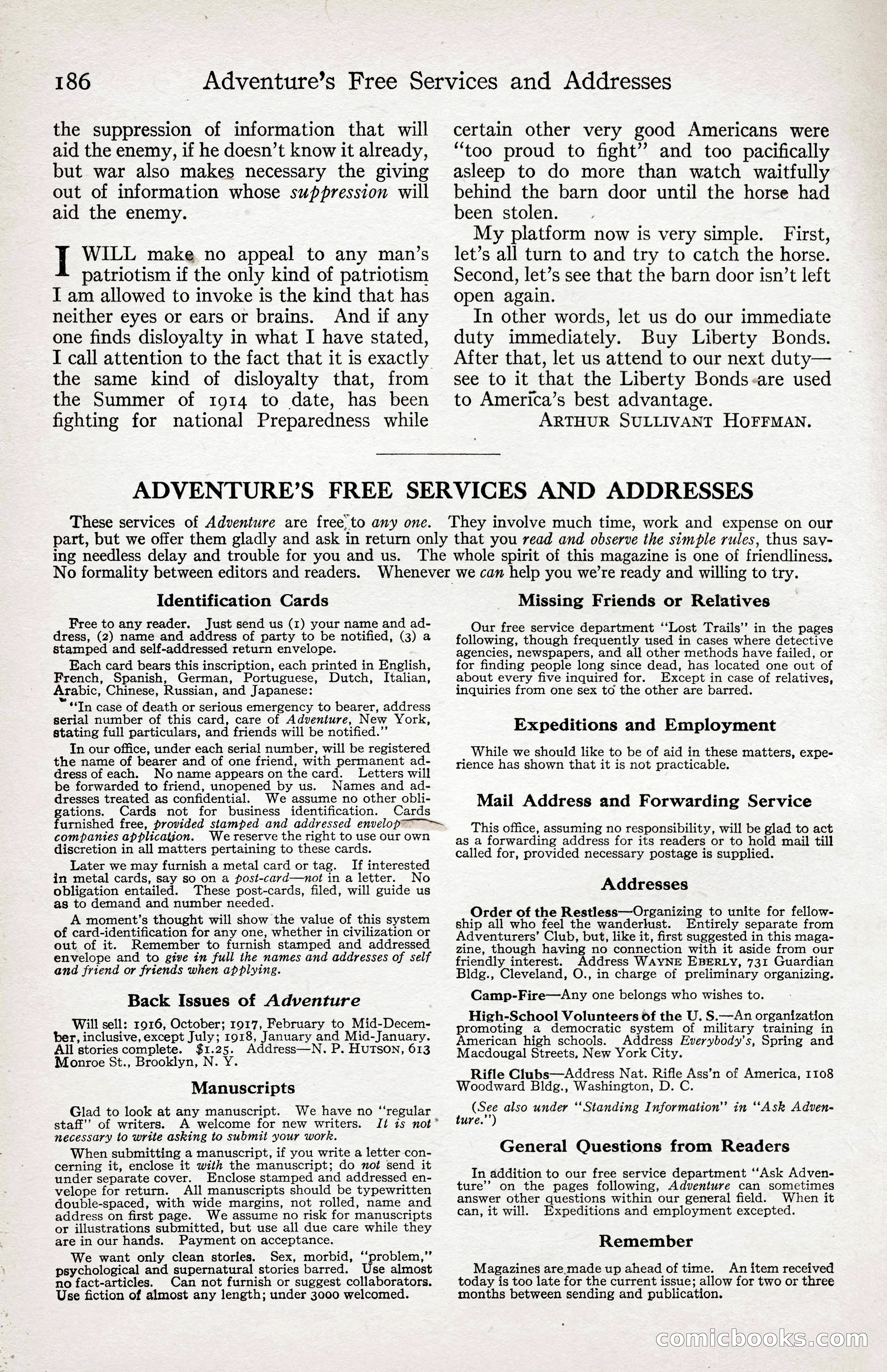 Adventure Magazine Cover, April 3, 1918 — page 188 of 194