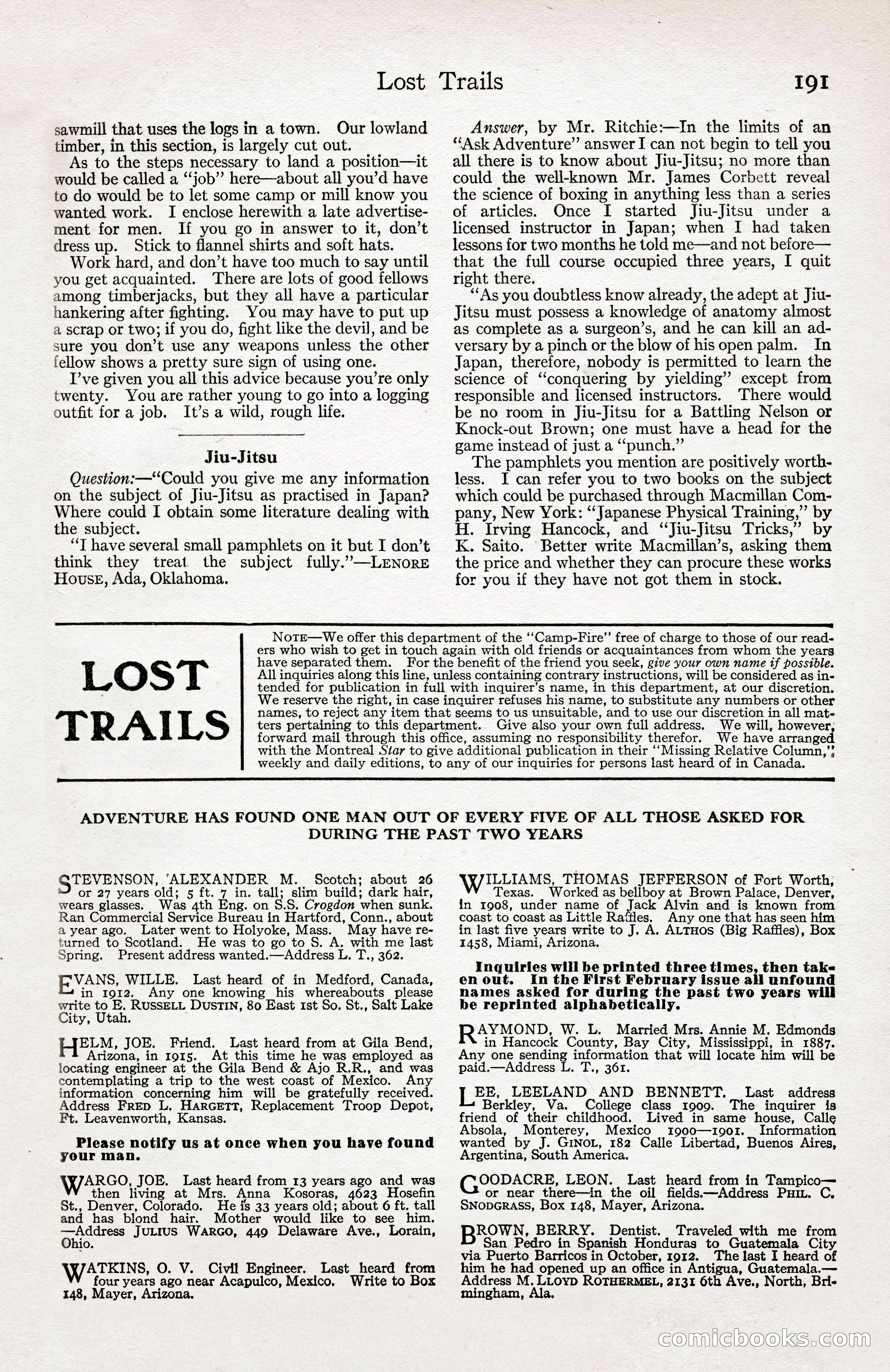 Adventure Magazine Cover, April 3, 1918 — page 193 of 194
