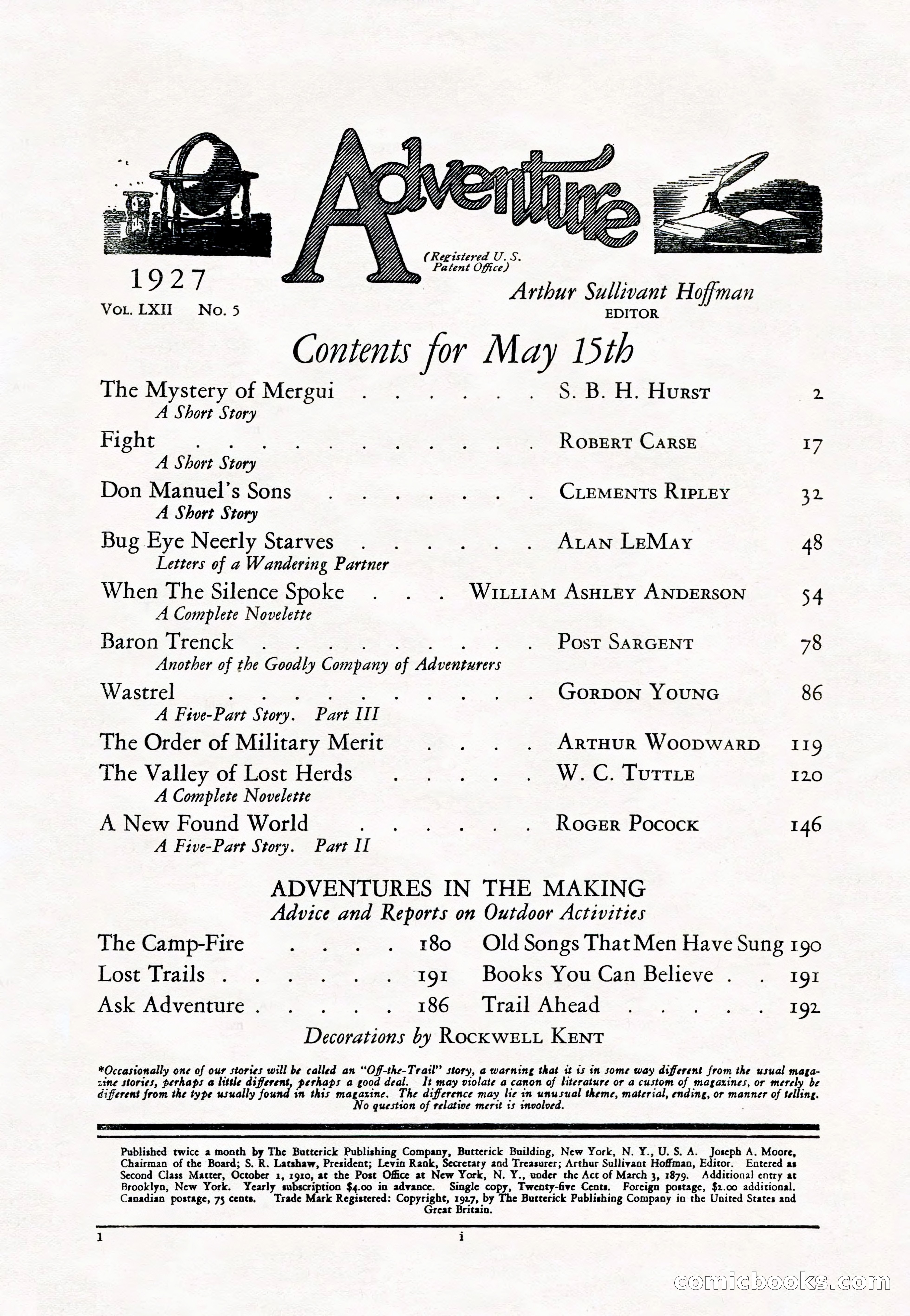 Adventure Magazine Cover, May 15, 1927 — page 3 of 196
