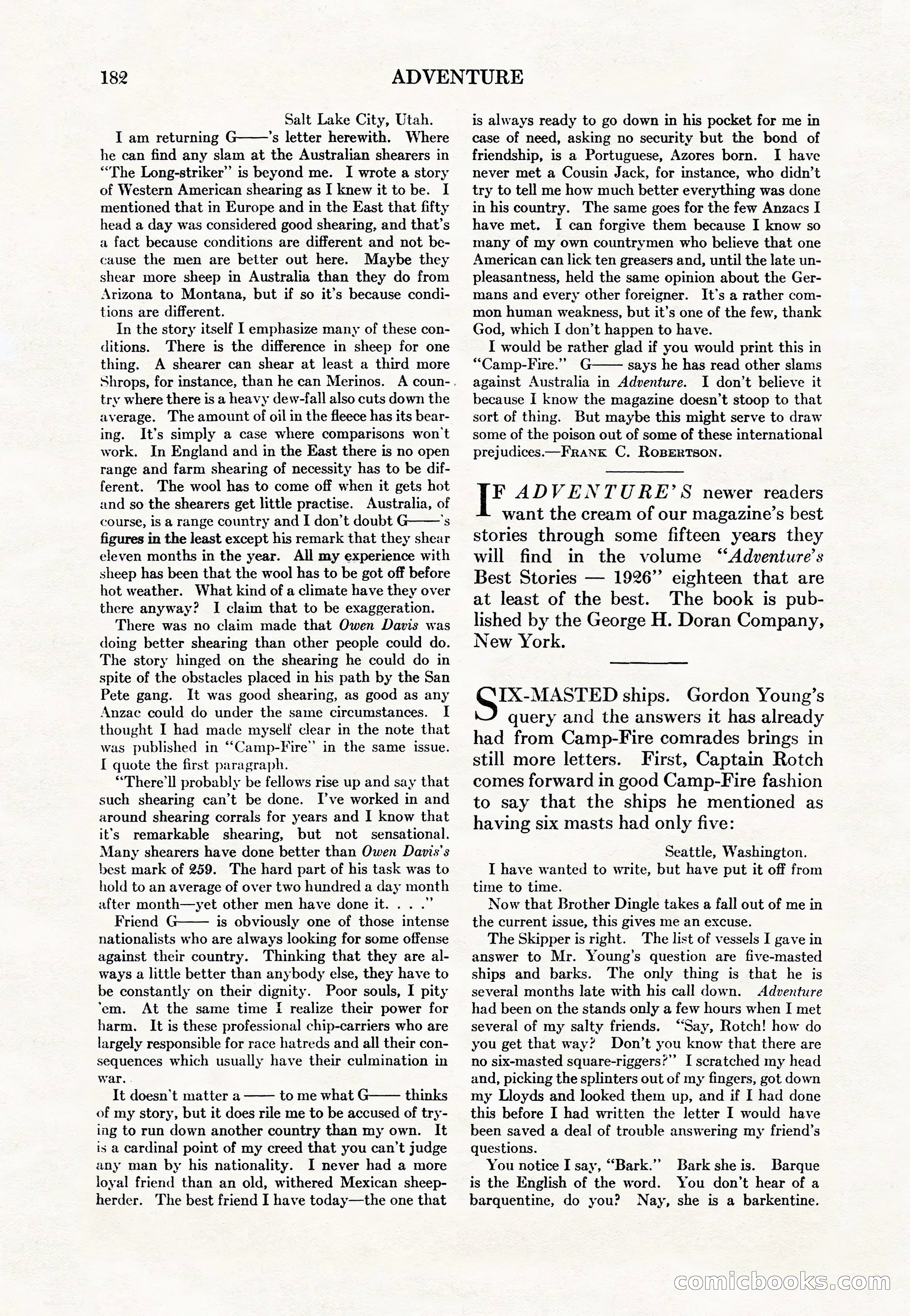 Adventure Magazine Cover, May 15, 1927 — page 184 of 196