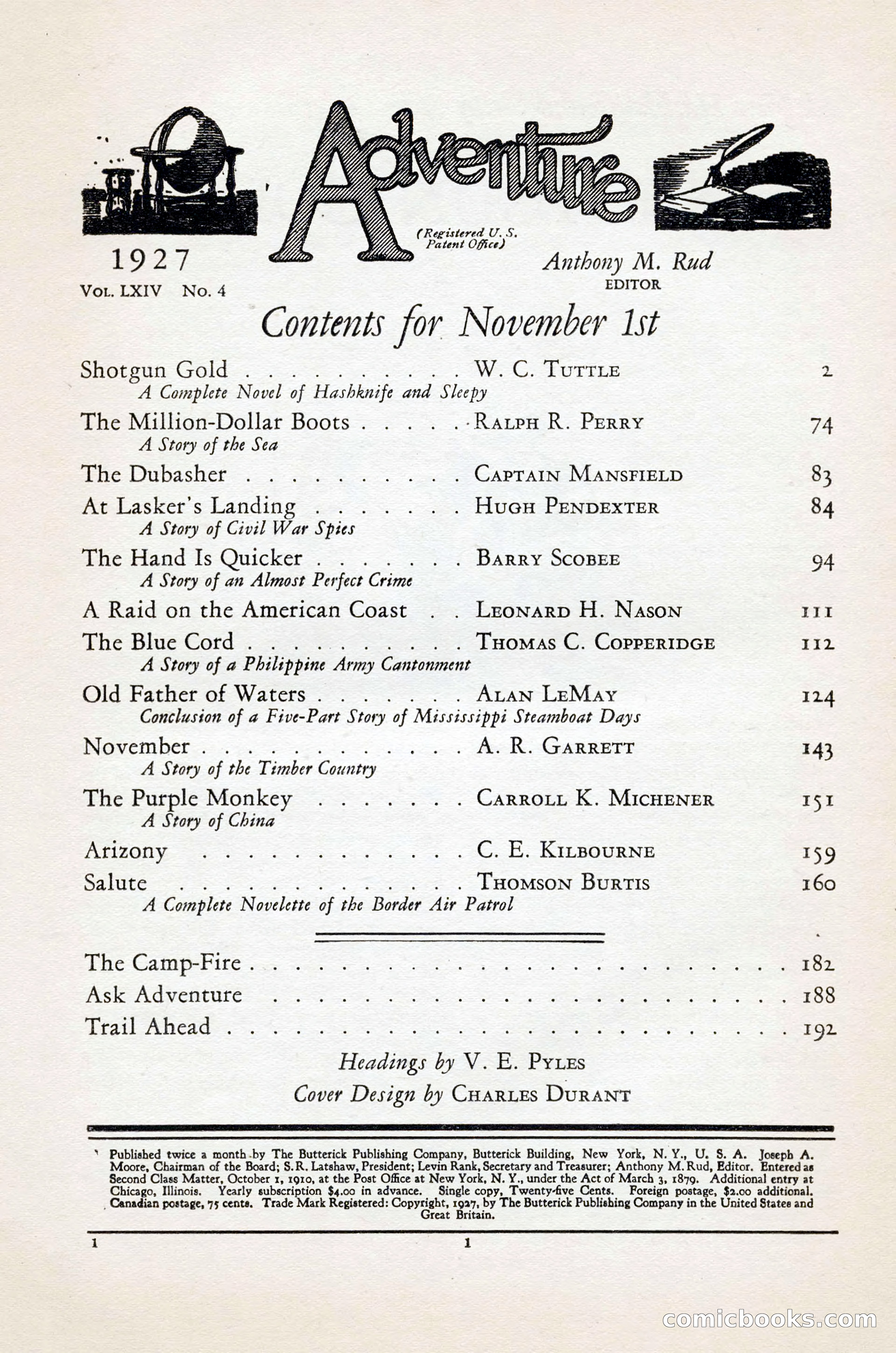 Adventure Magazine Cover, November 1, 1927 — page 15 of 208
