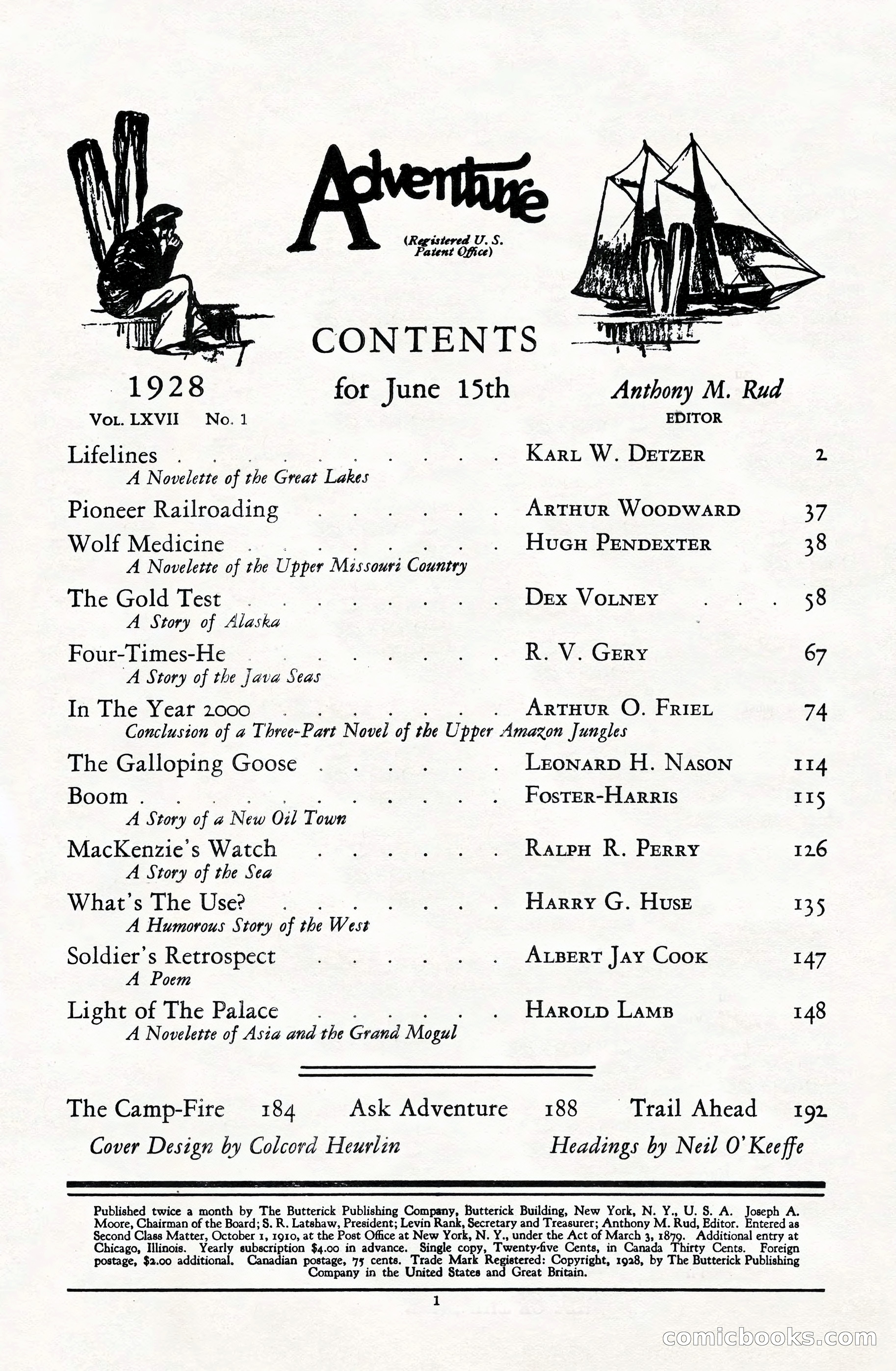 Adventure Magazine Cover, June 15, 1928 — page 3 of 194