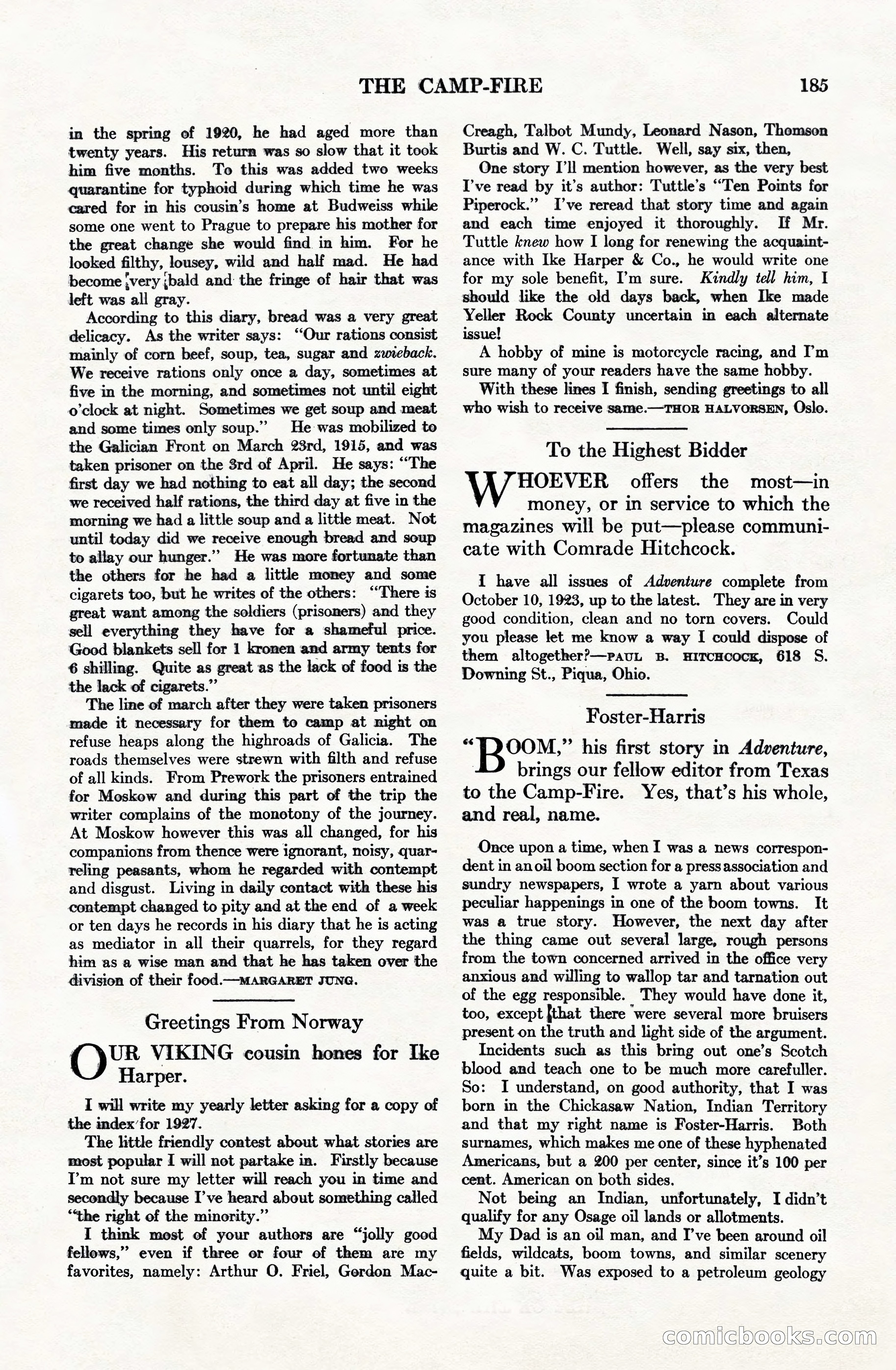Adventure Magazine Cover, June 15, 1928 — page 187 of 194