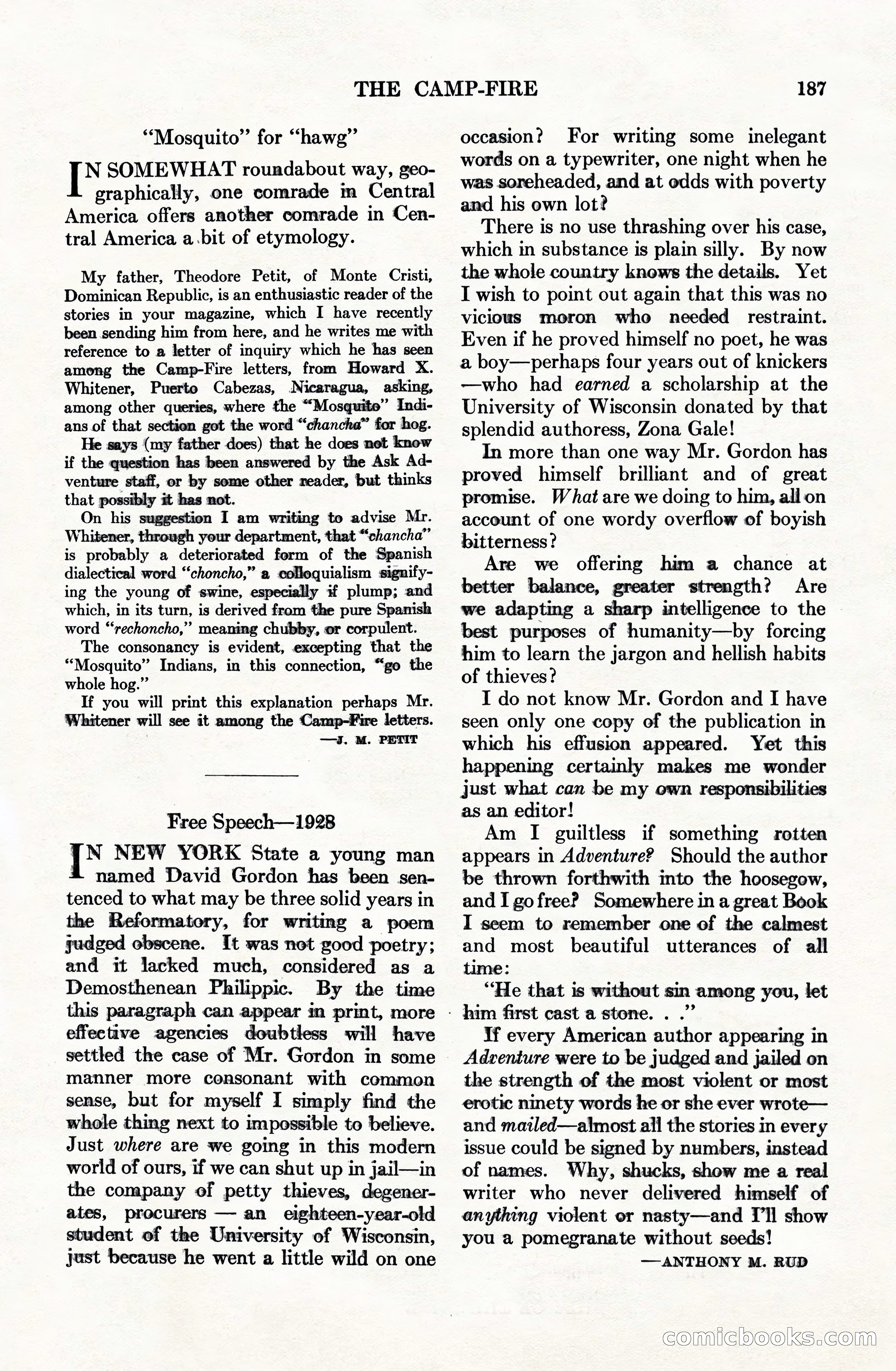 Adventure Magazine Cover, June 15, 1928 — page 189 of 194