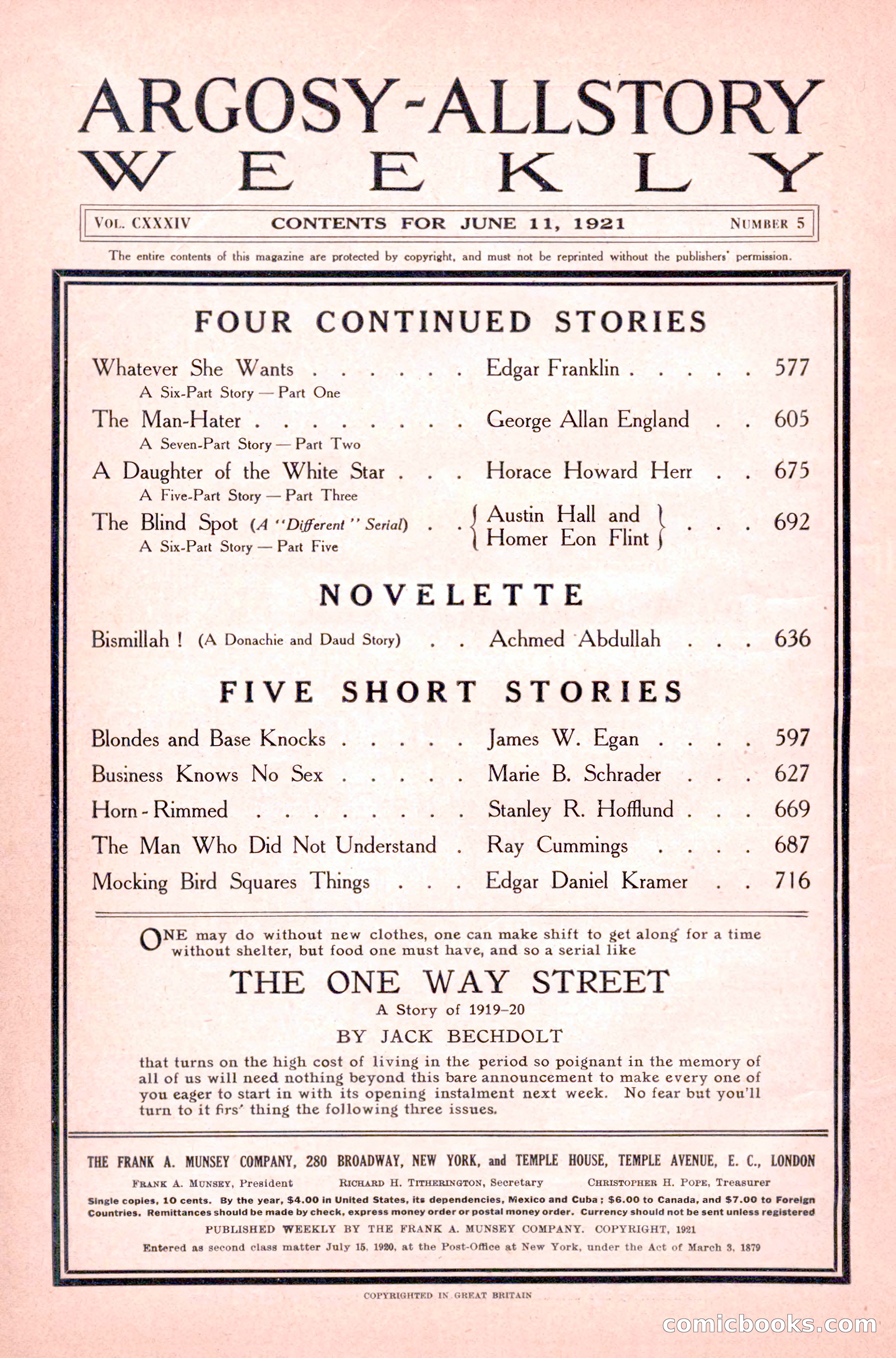 Argosy All-Story Weekly, June 11, 1921 — page 4 of 156