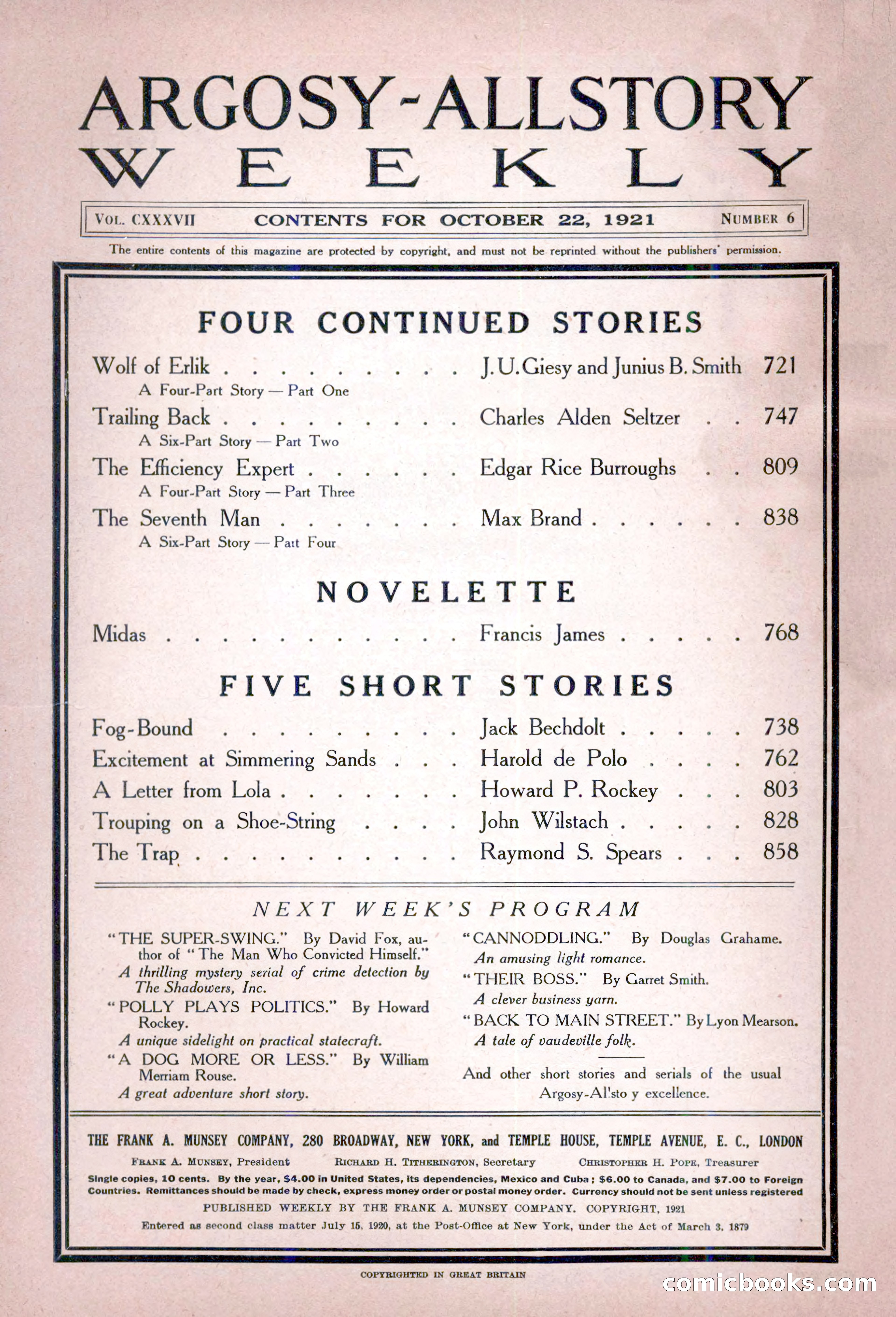 Argosy All-Story Weekly, October 22, 1921 — page 4 of 156