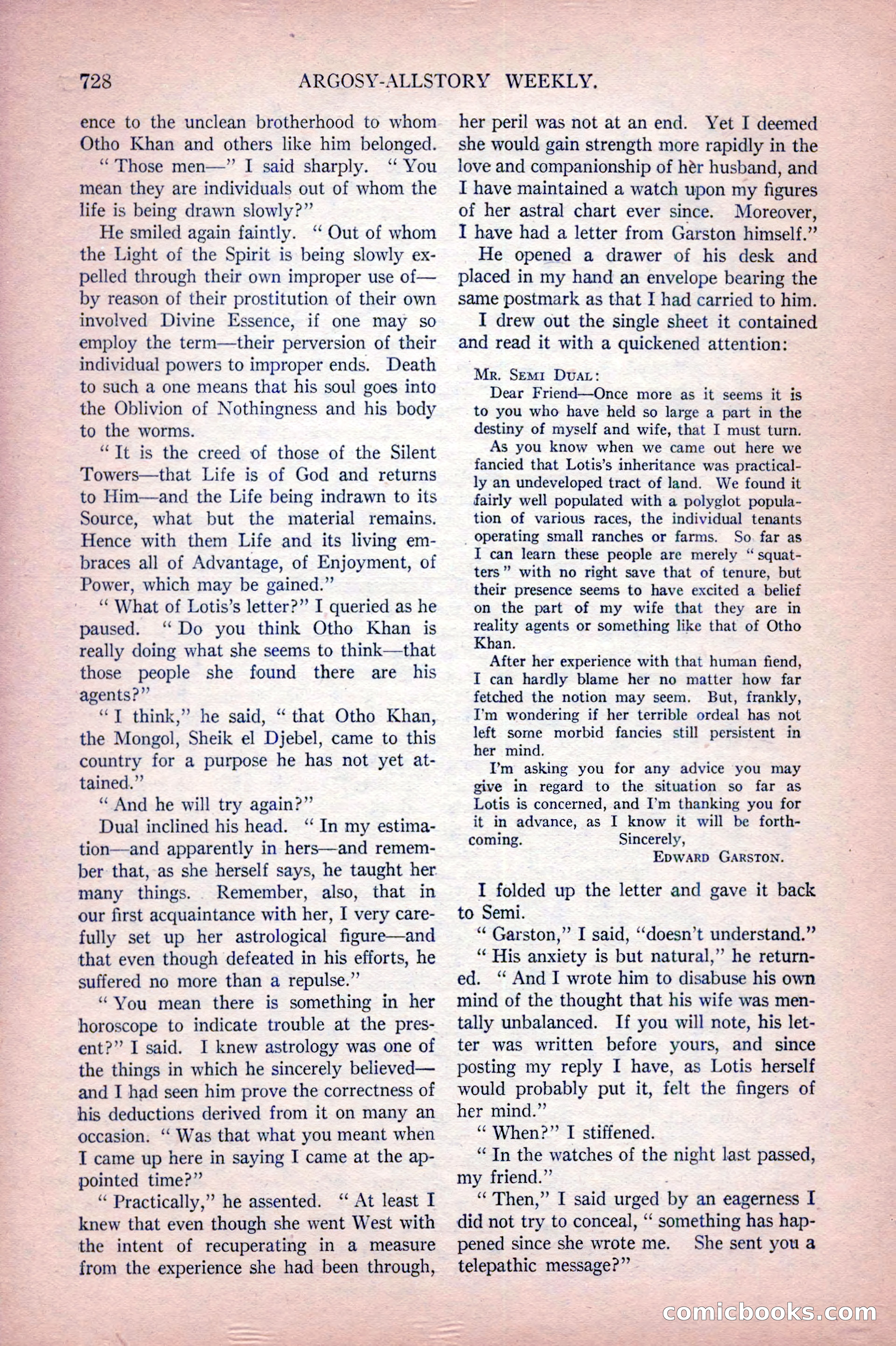 Argosy All-Story Weekly, October 22, 1921 — page 18 of 156