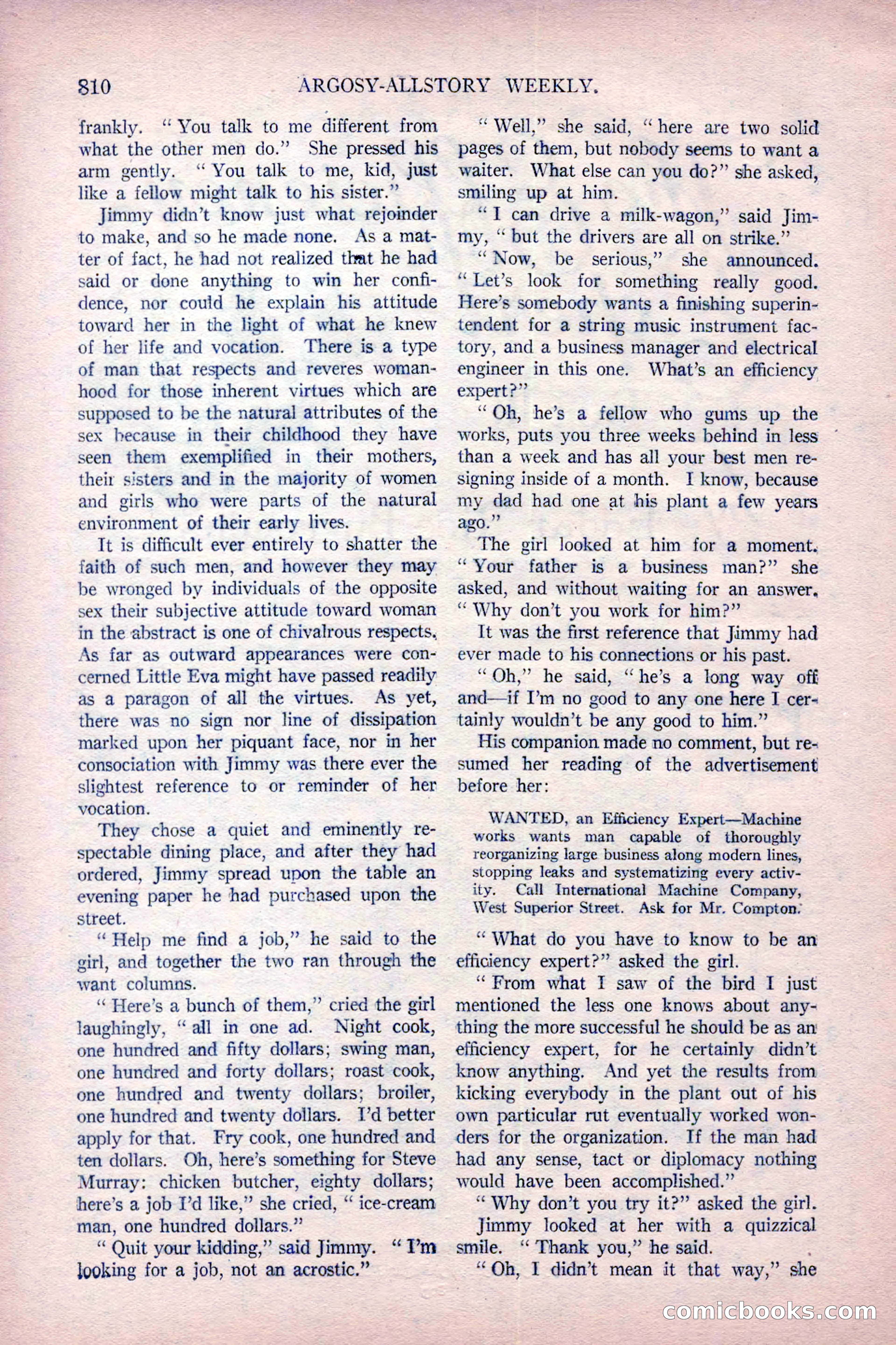 Argosy All-Story Weekly, October 22, 1921 — page 100 of 156