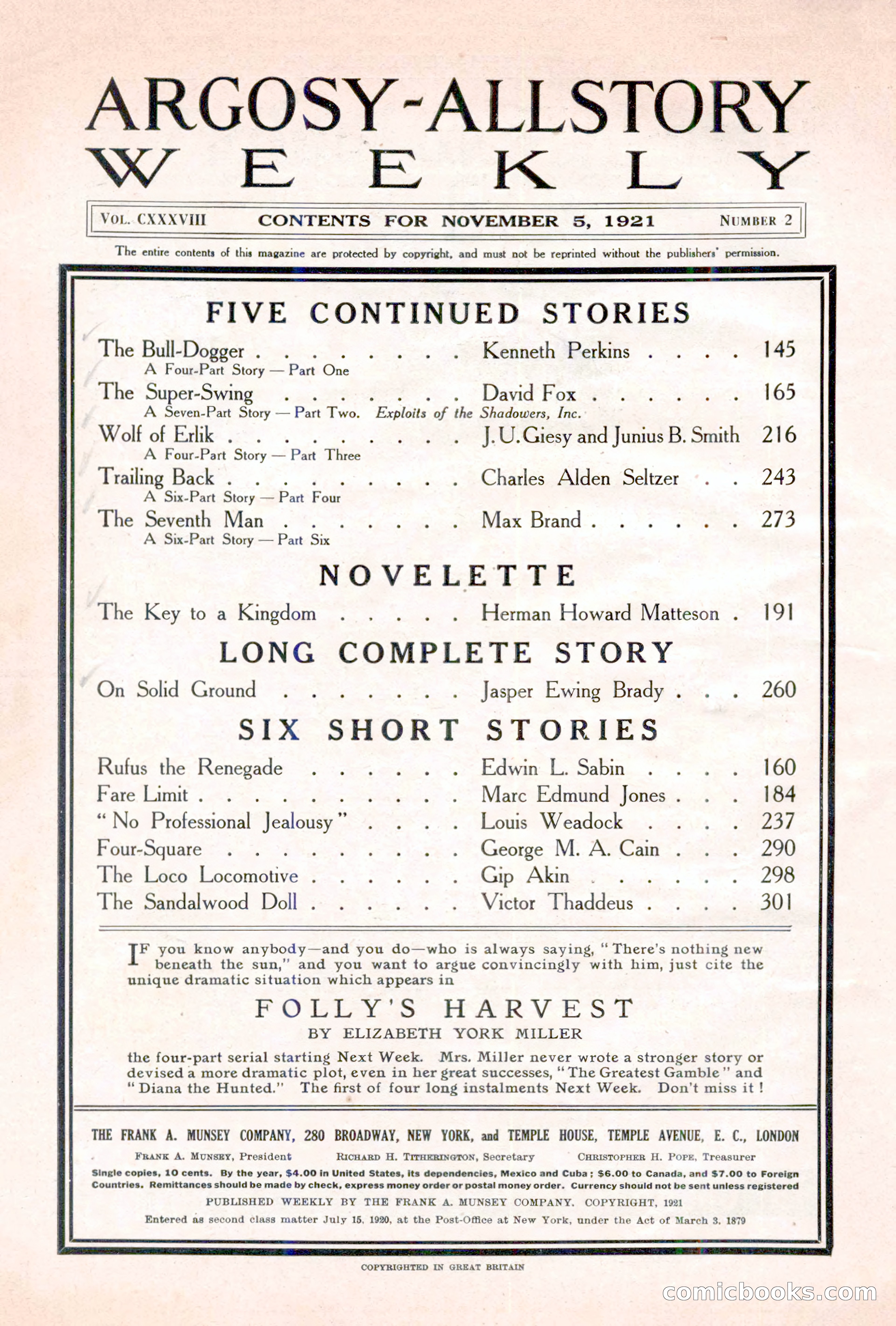 Argosy All-Story Weekly, November 5, 1921 — page 4 of 180