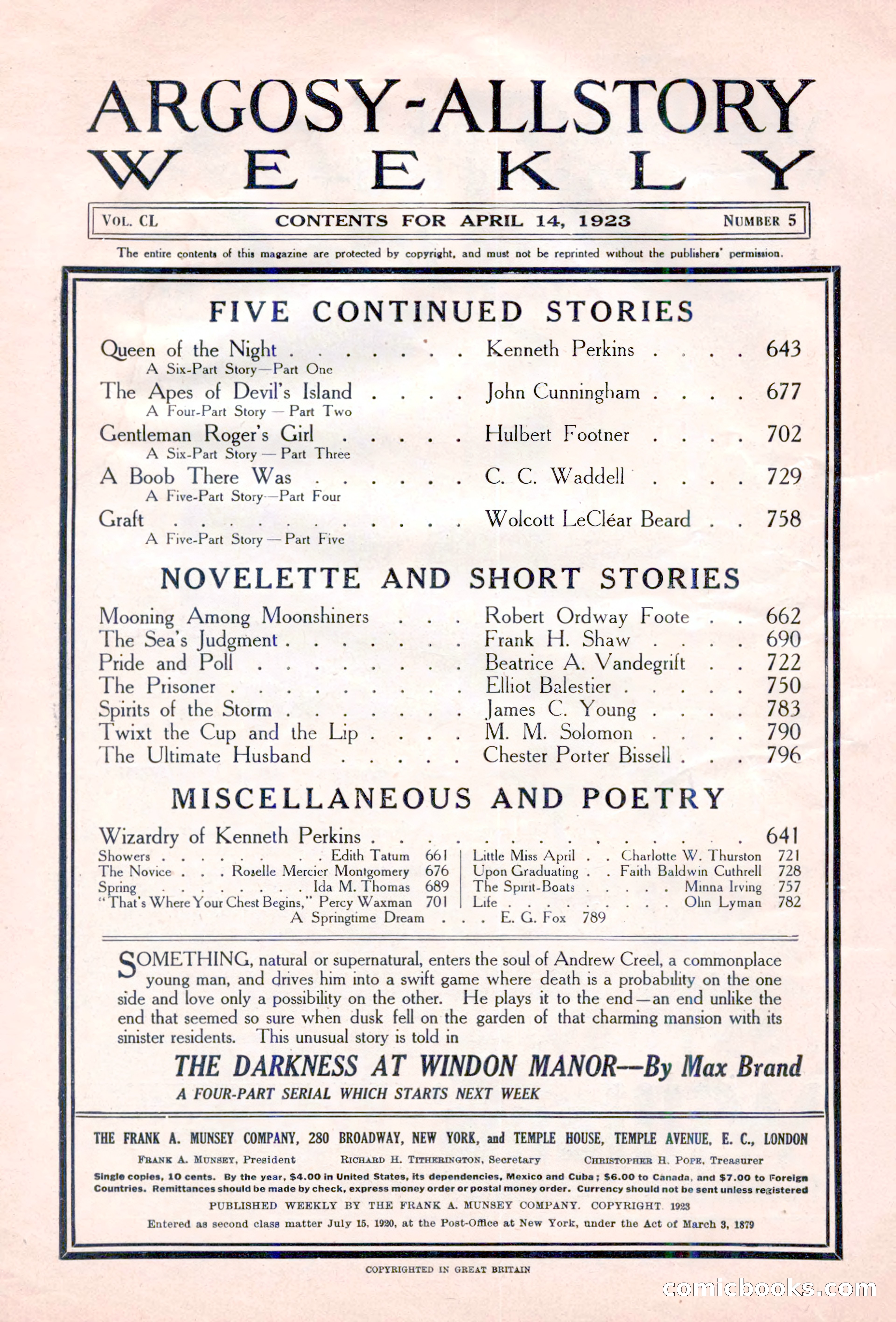 Argosy All-Story Weekly, April 14, 1923 — page 4 of 180