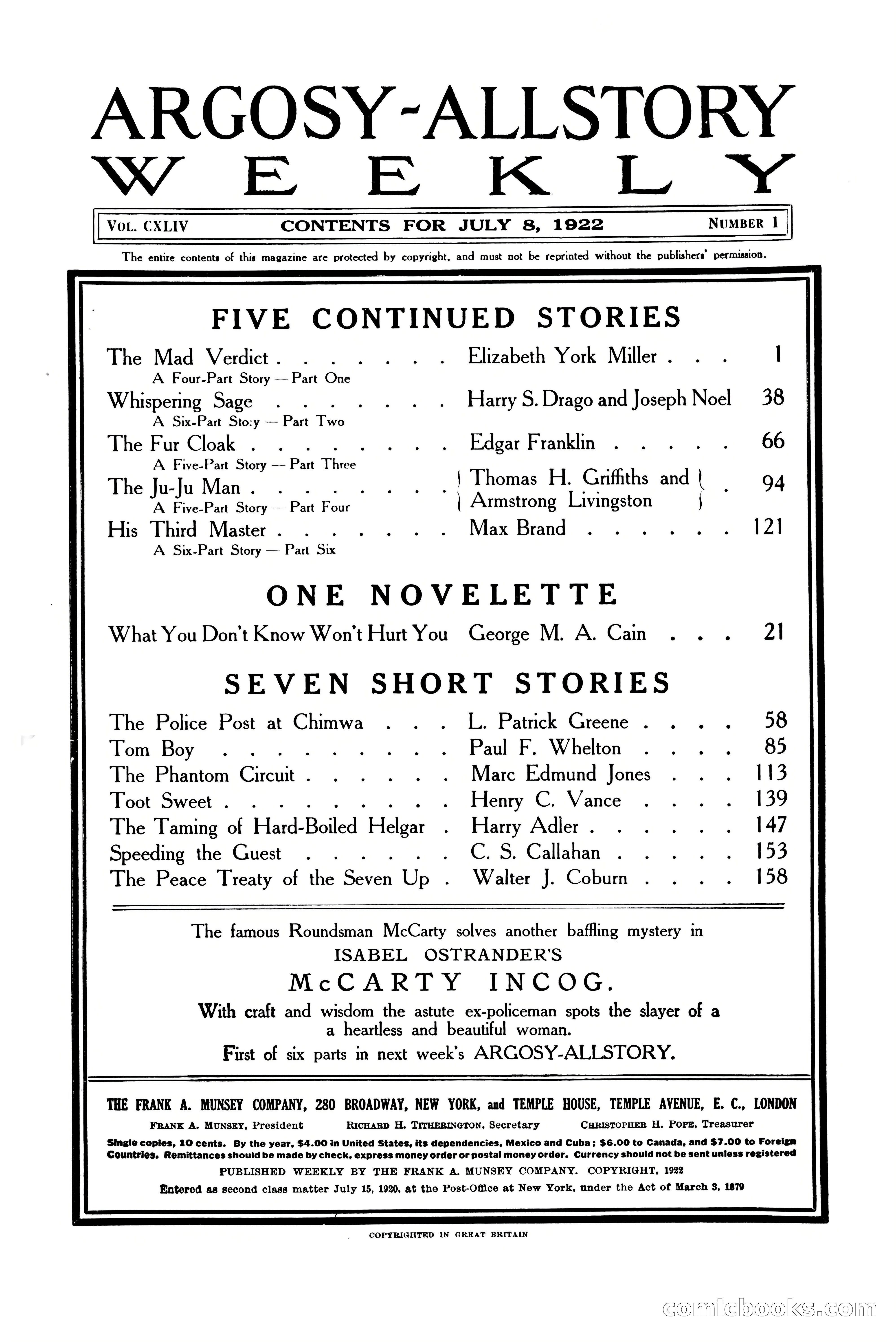 Argosy All-Story Weekly, July 8, 1922 — page 4 of 176