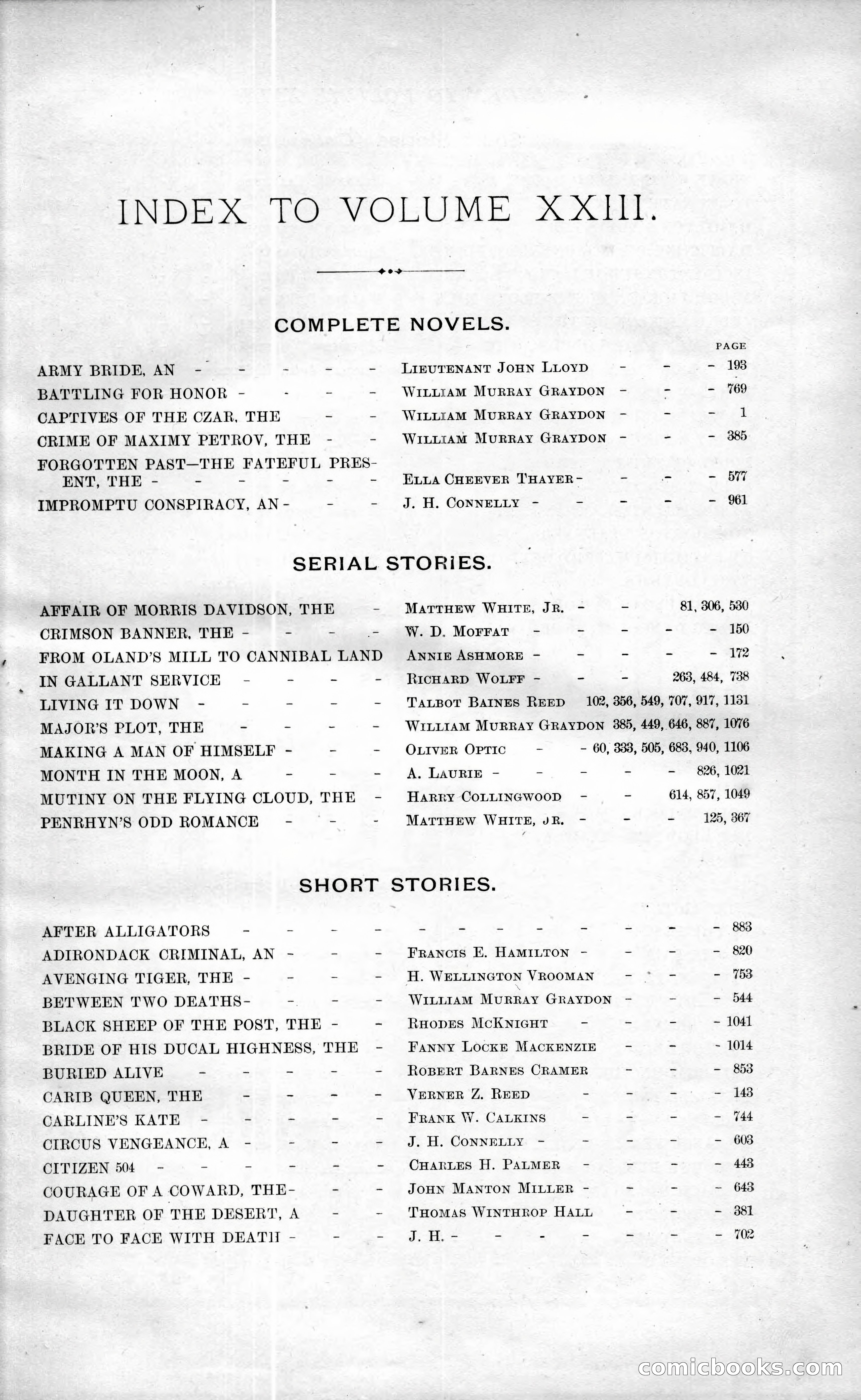 Argosy, Volume XXIII — Index Page, 1897 — page 1 of 198