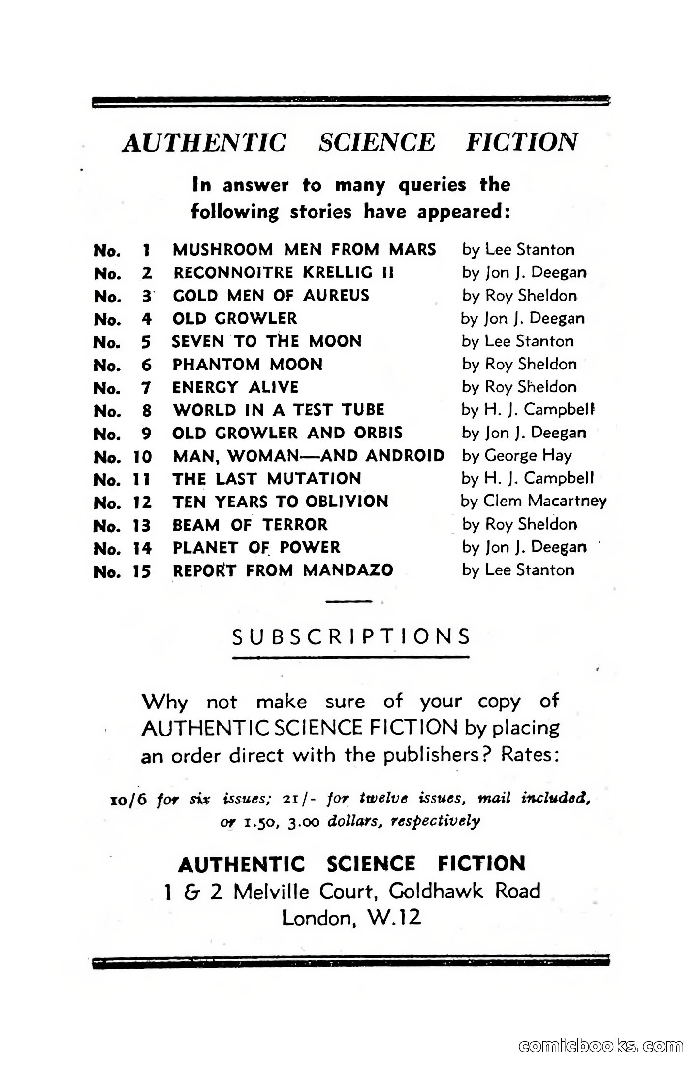 Authentic Science Fiction Monthly, December 1951 — page 114 of 116