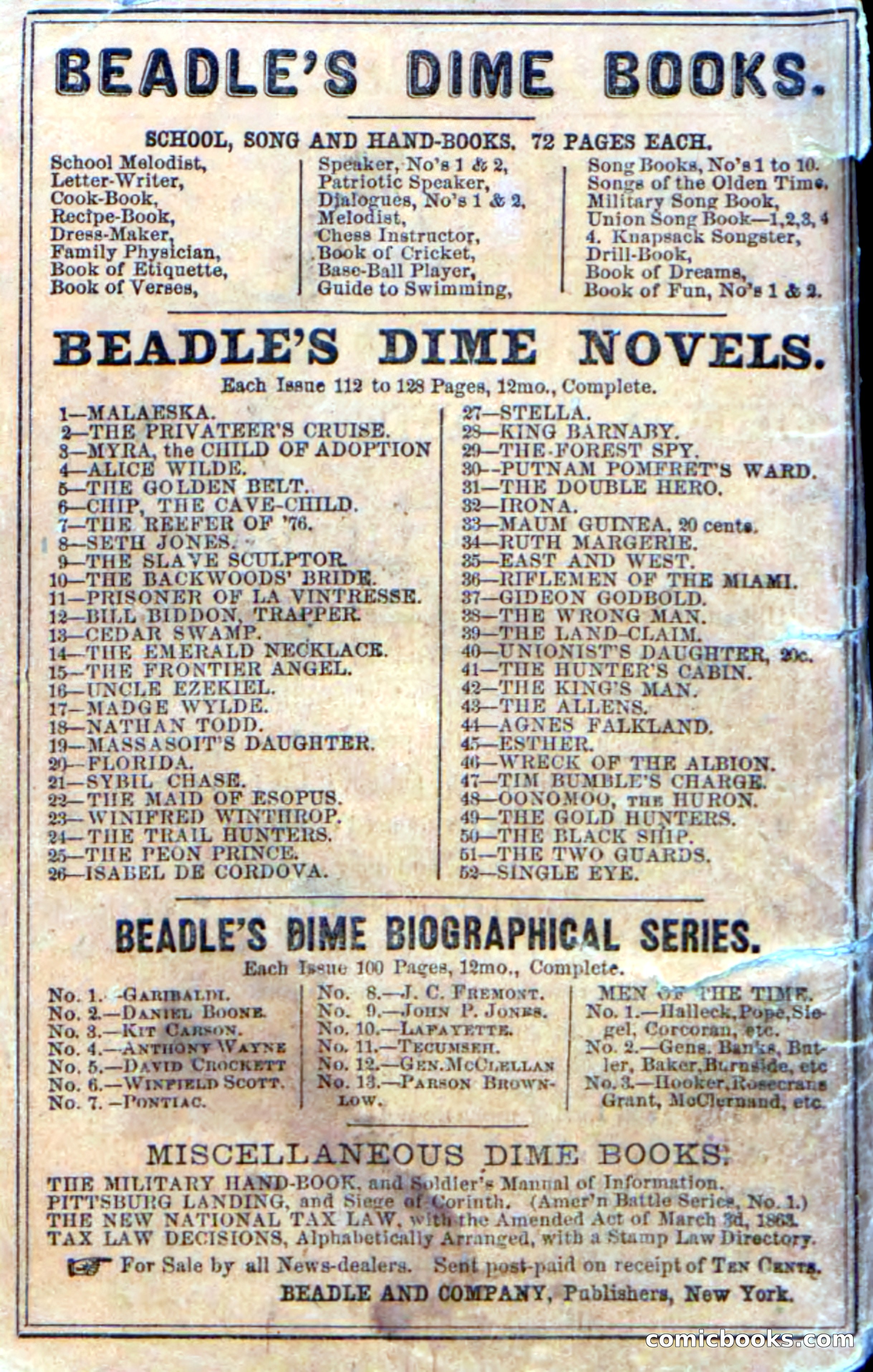 Beadle's Dime Novels No. 52: Single Eye — page 132 of 132