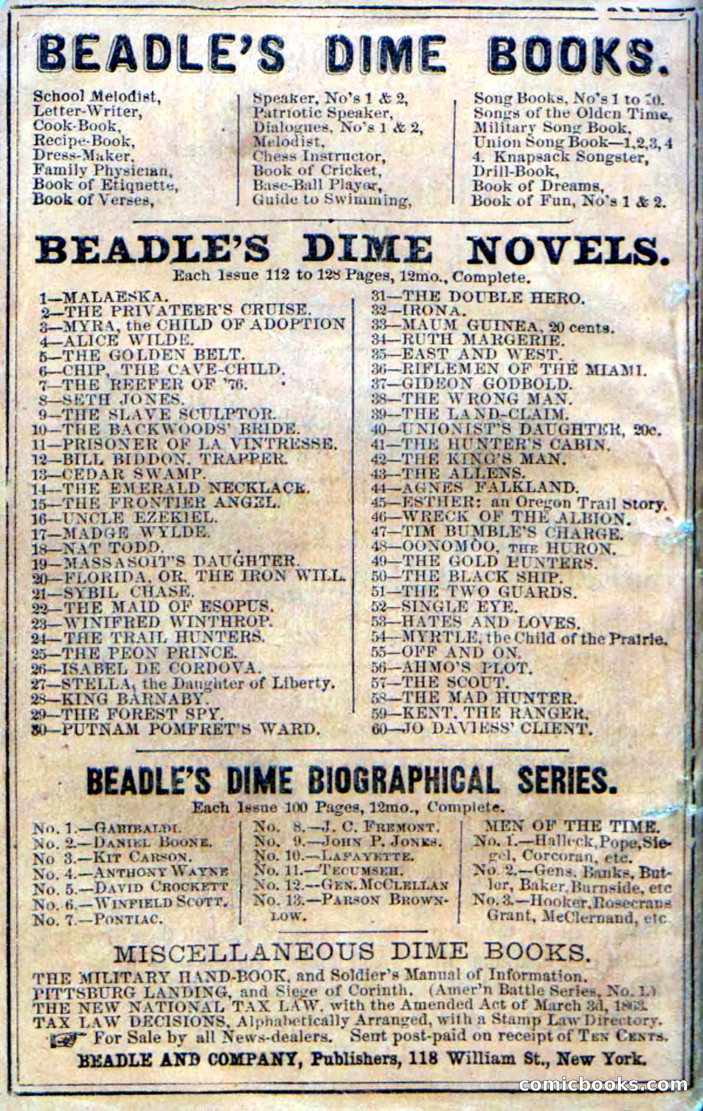Beadle's Dime Novels No. 54: Myrtle, the Child of the Prairie — page 100 of 100