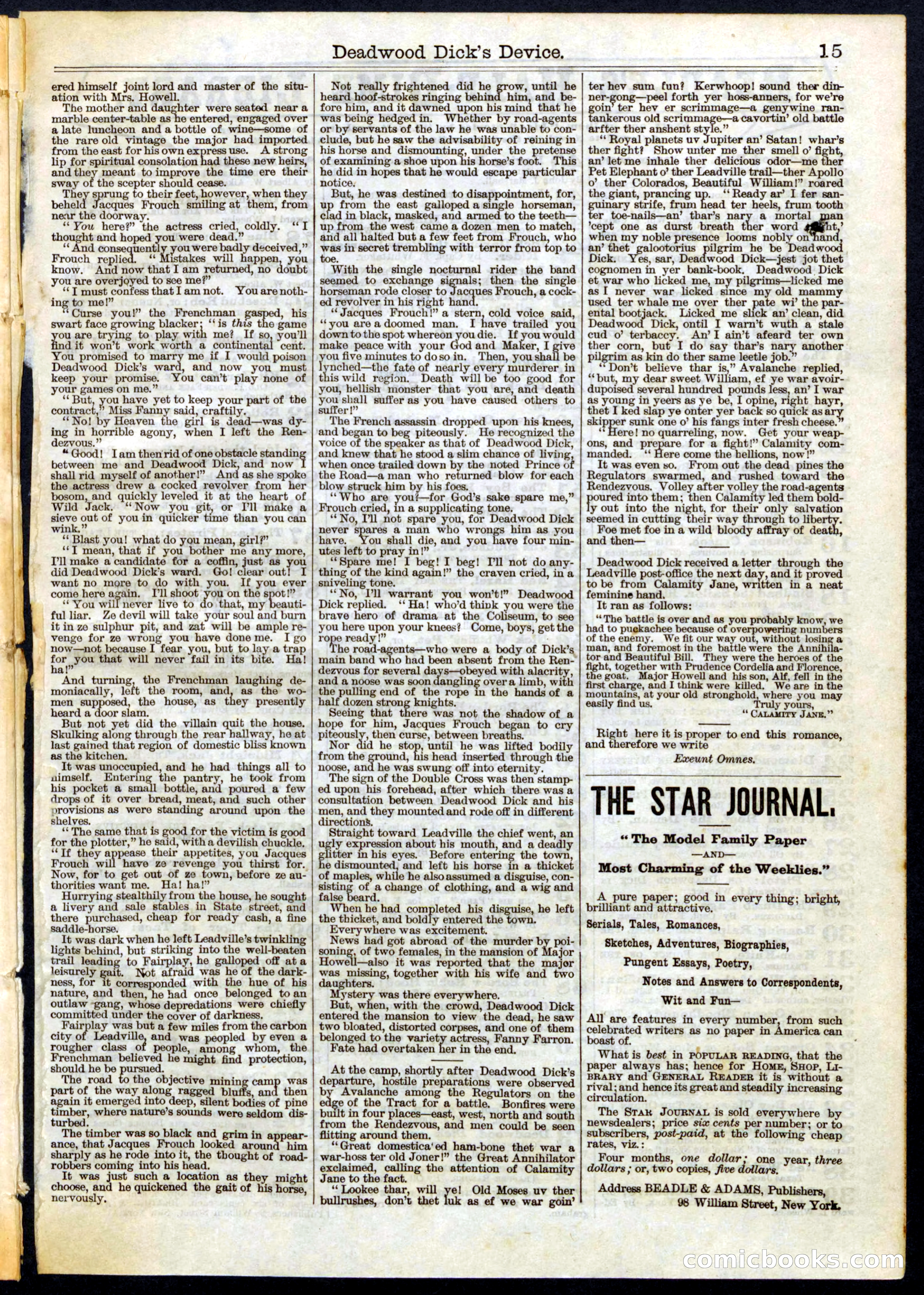 Beadle's Half Dime Library, No. 104 — page 15 of 16