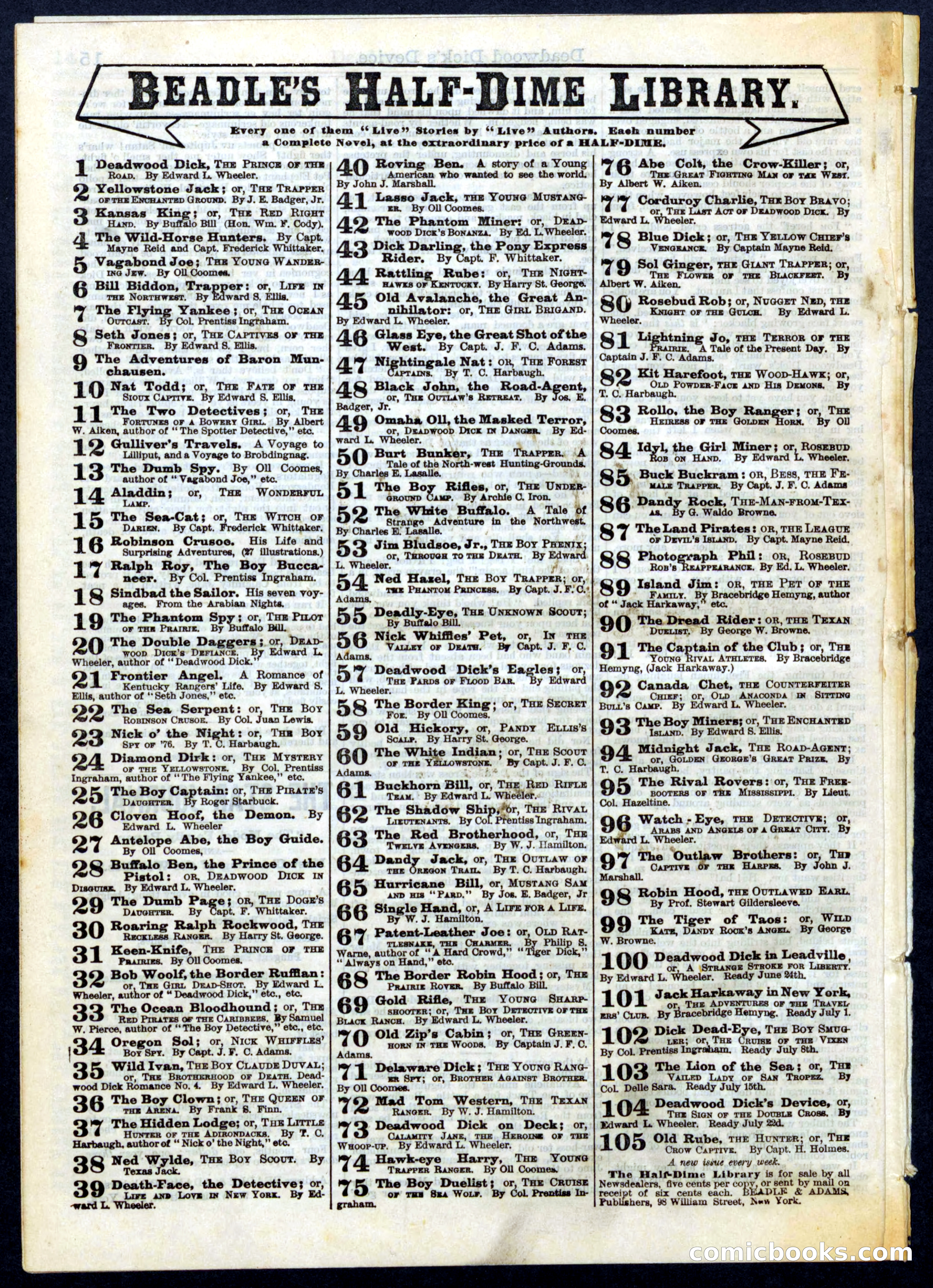 Beadle's Half Dime Library, No. 104 — page 16 of 16