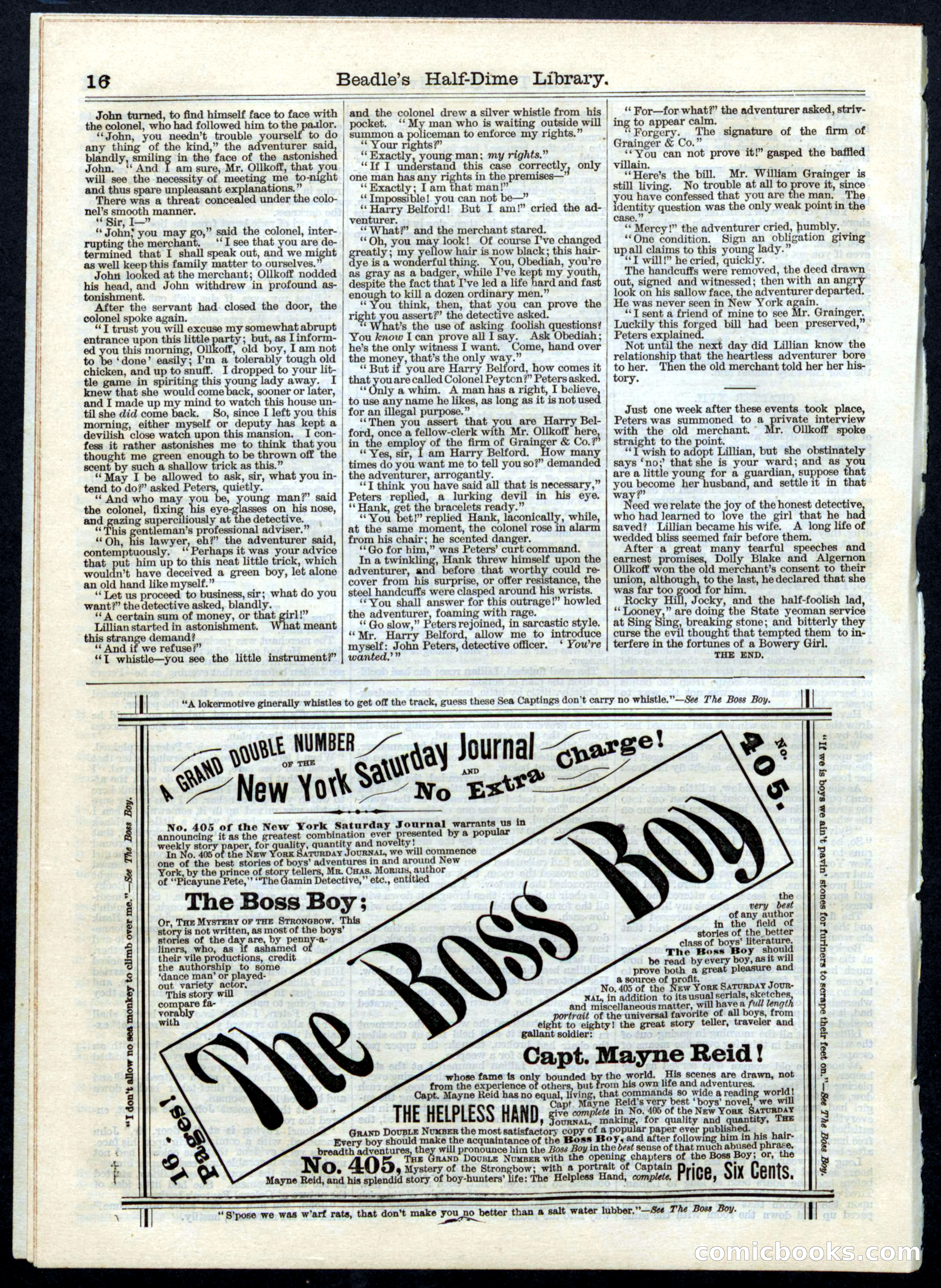 Beadle's Half Dime Library No. 11 — page 16 of 16