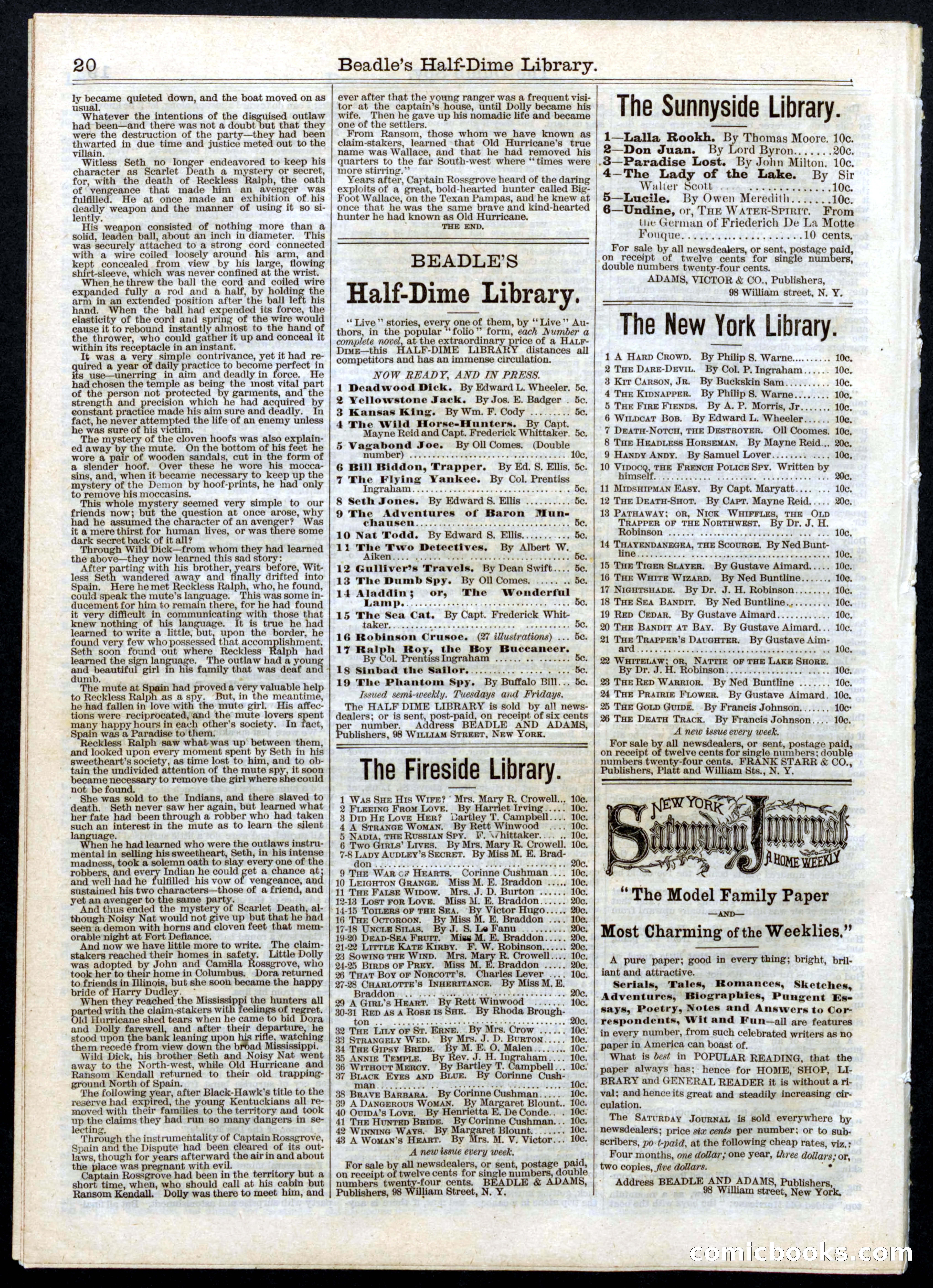 Beadle's Half Dime Library, No. 13 — page 20 of 20