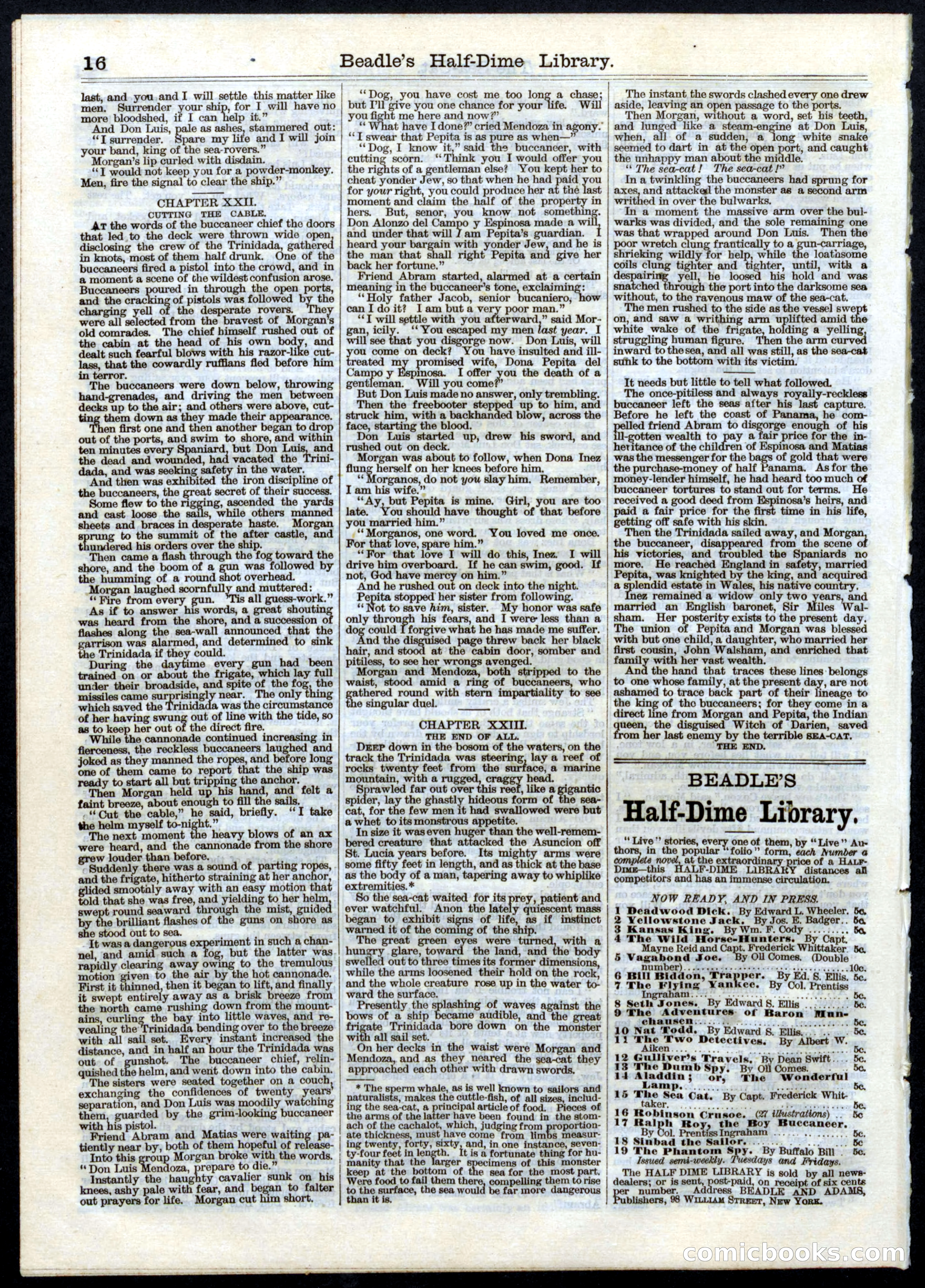 Beadle's Half Dime Library, No. 15 — page 16 of 16