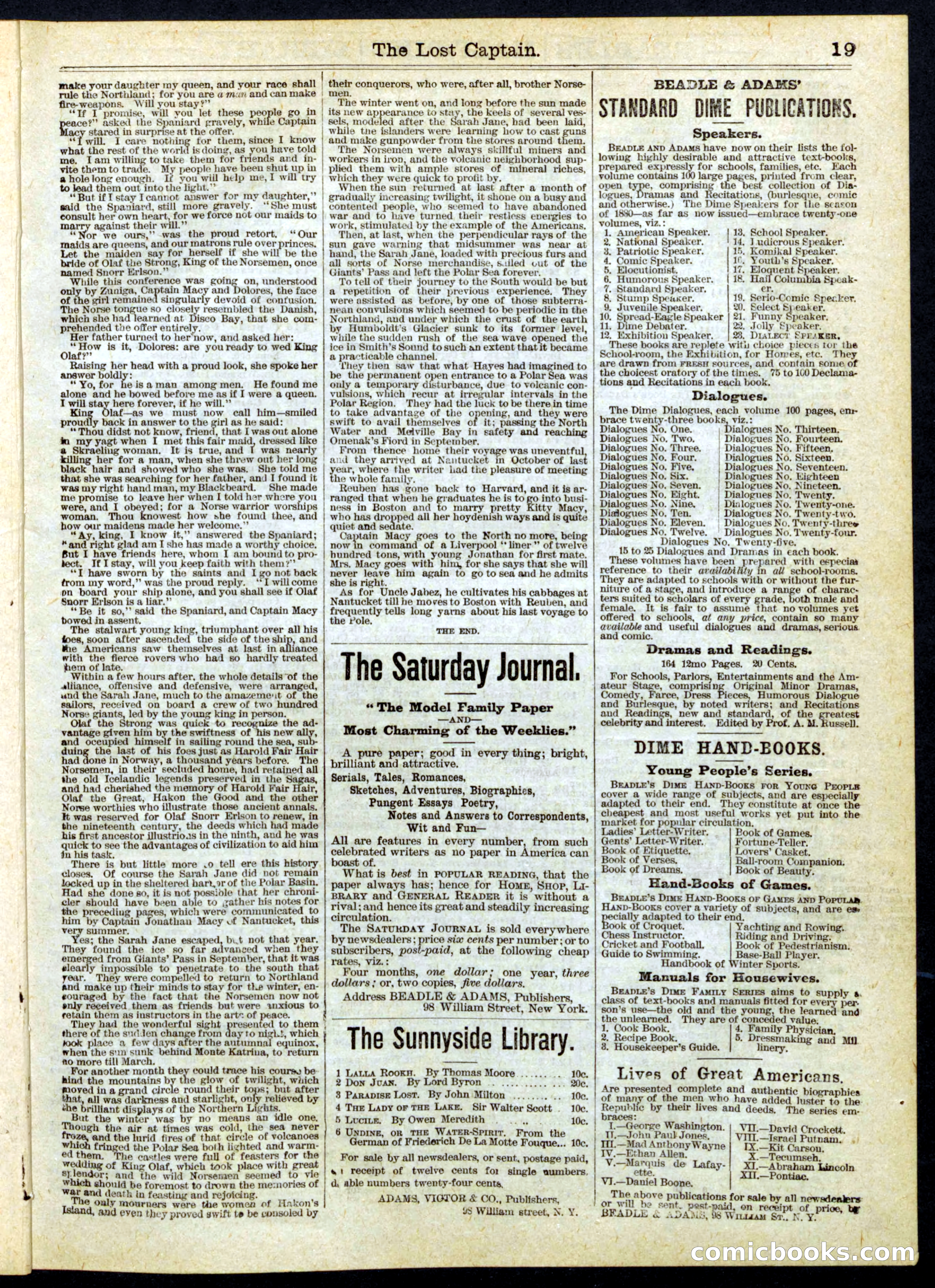 Beadle's Half Dime Library, No. 159 — page 19 of 20