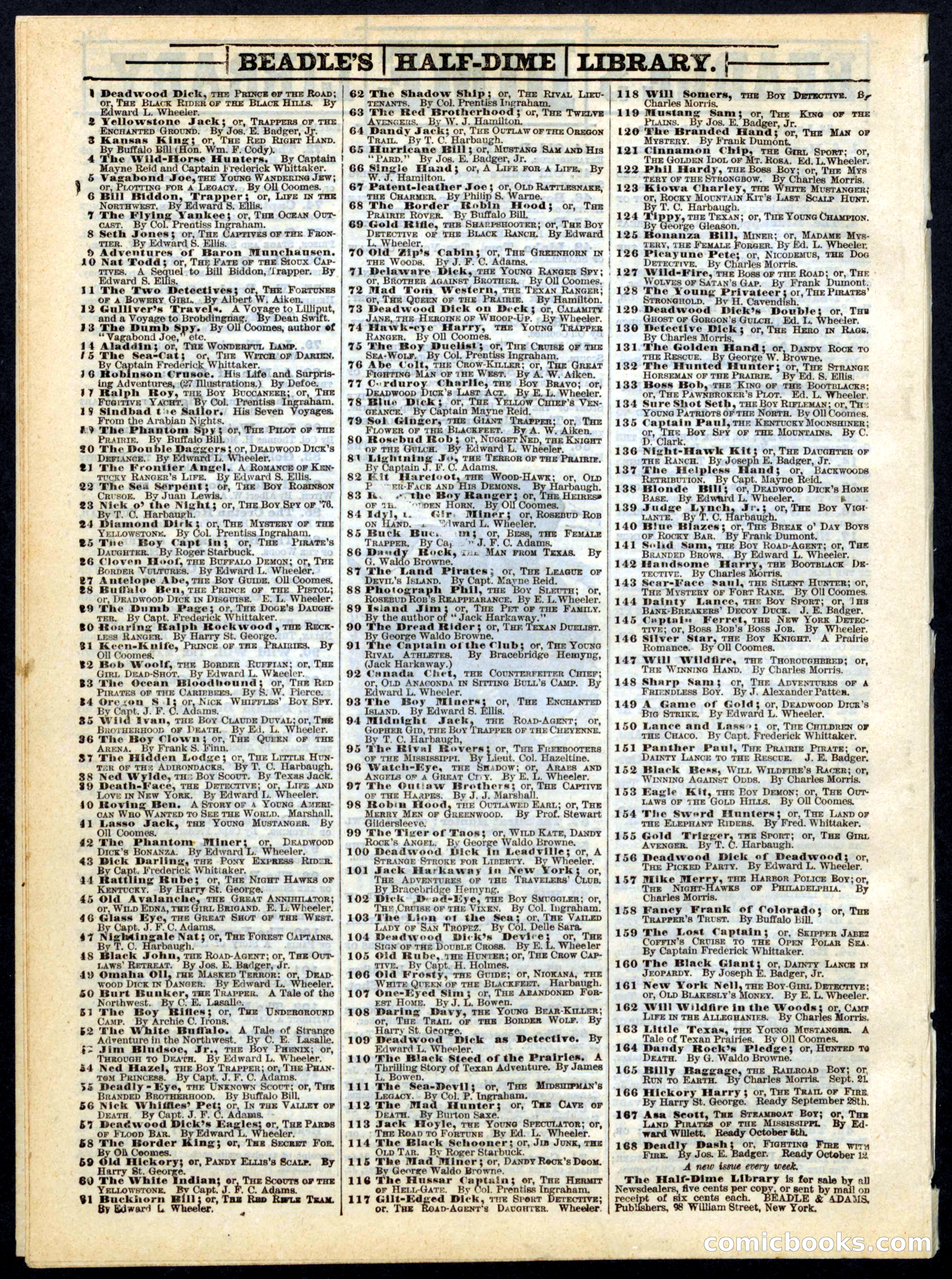 Beadle's Half Dime Library No. 167 — page 20 of 20