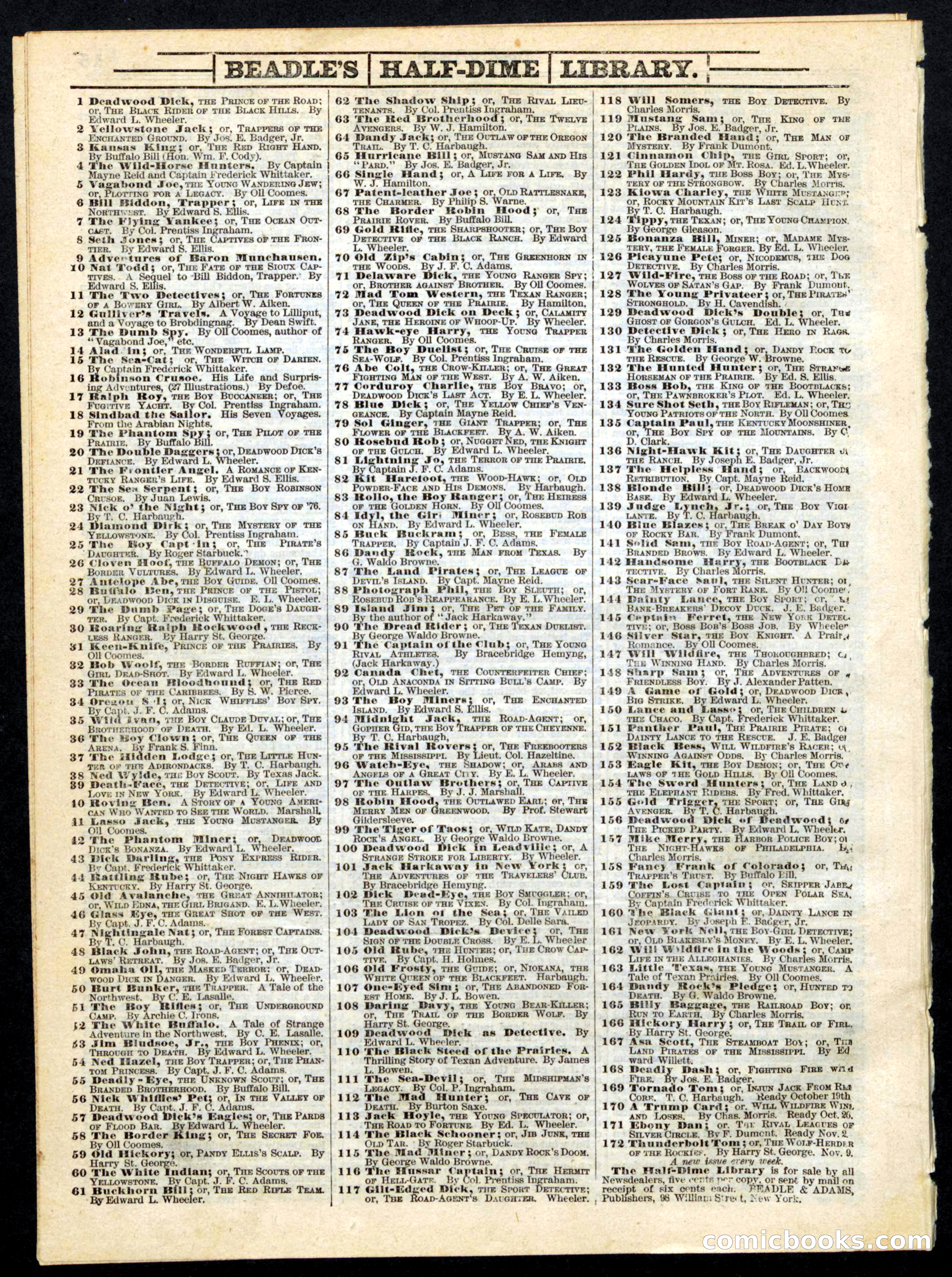 Beadle's Half Dime Library No. 168 — page 16 of 16