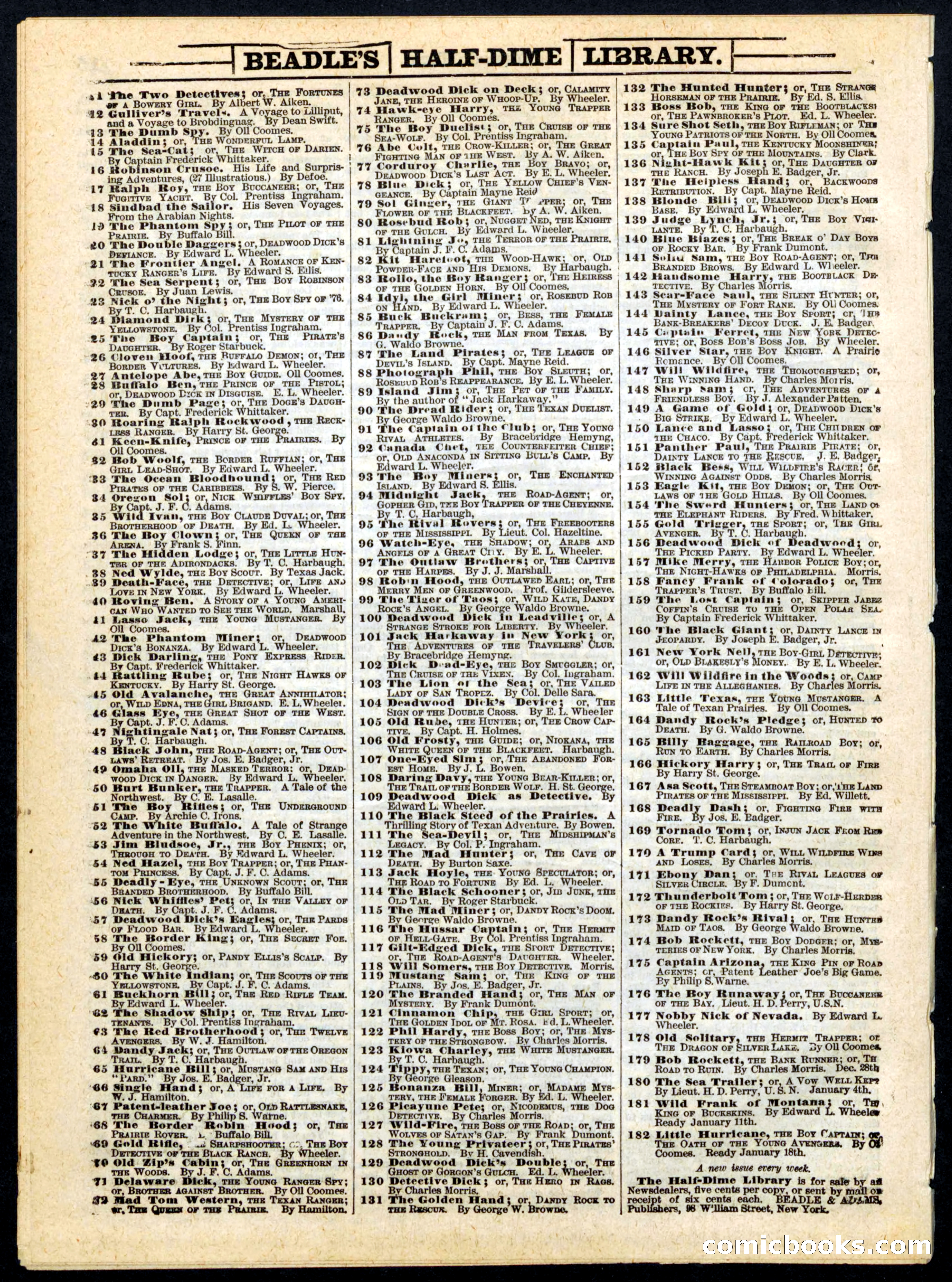 Beadle's Half Dime Library, No. 169 — page 16 of 16